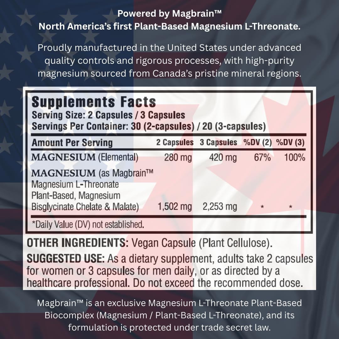Kappa Nutrition Powered by Magbrain™ Magnesium L-Threonate Plant-Based, 60 Vegan Capsules, 420mg Elemental Magnesium (3 Capsules) from 2,253mg KAPPA NUTRITION buy supplements canada