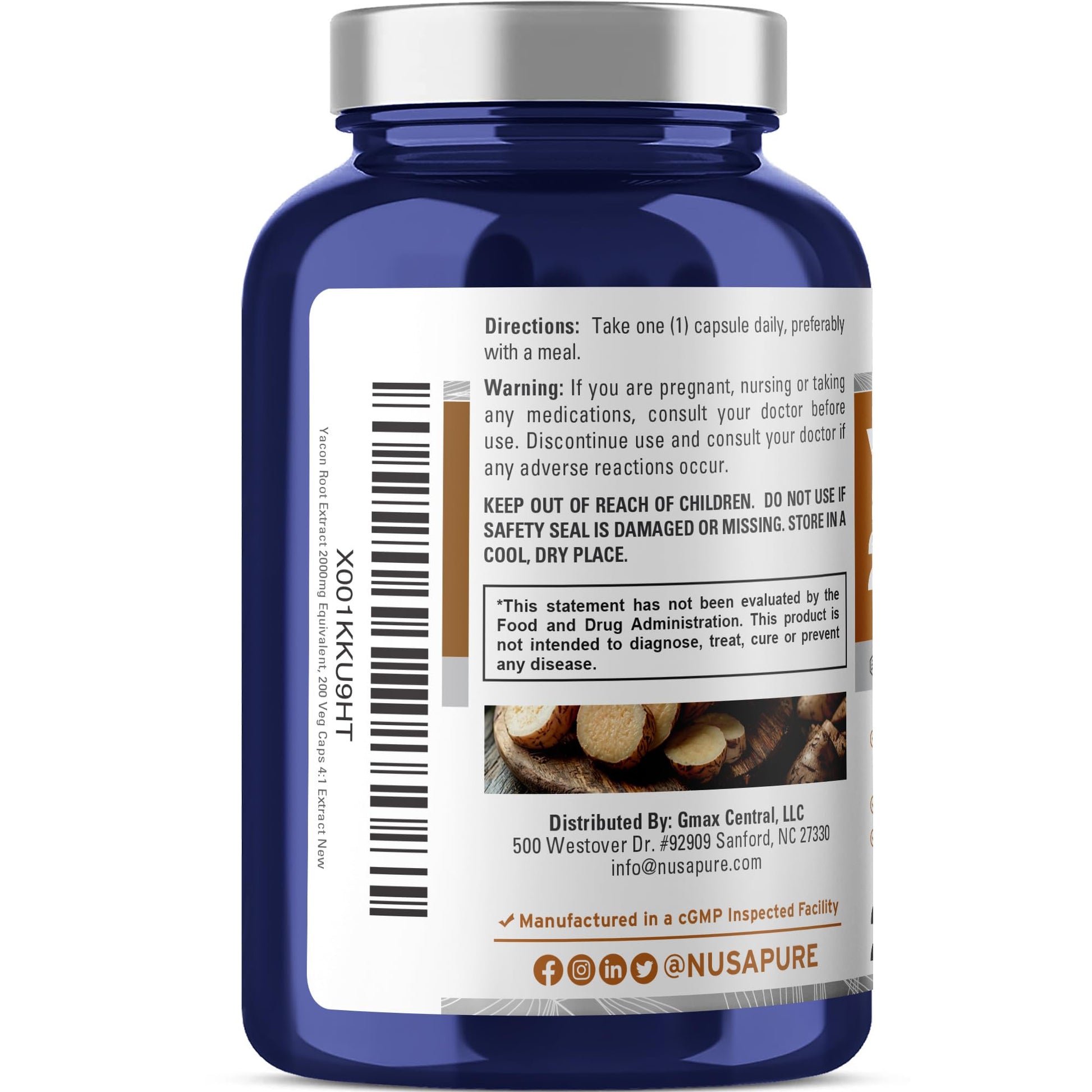 NusaPure Yacon Root Extract 2000mg 200 Vegetarian Capsules (Extract 4:1, Non-GMO, Vegan) NusaPure buy supplements canada