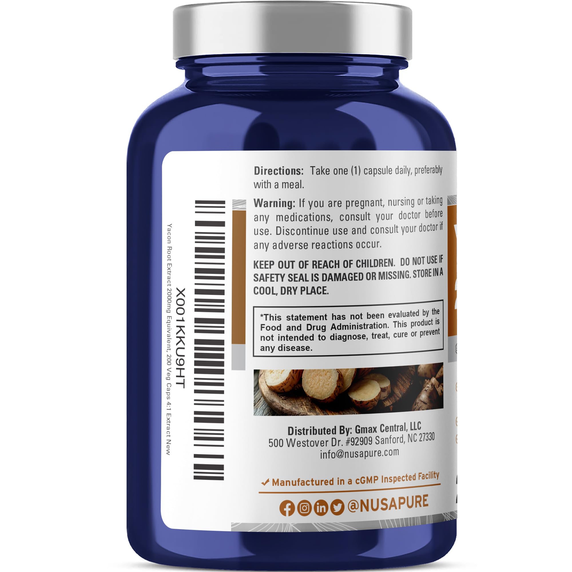 NusaPure Yacon Root Extract 2000mg 200 Vegetarian Capsules (Extract 4:1, Non-GMO, Vegan) NusaPure buy supplements canada