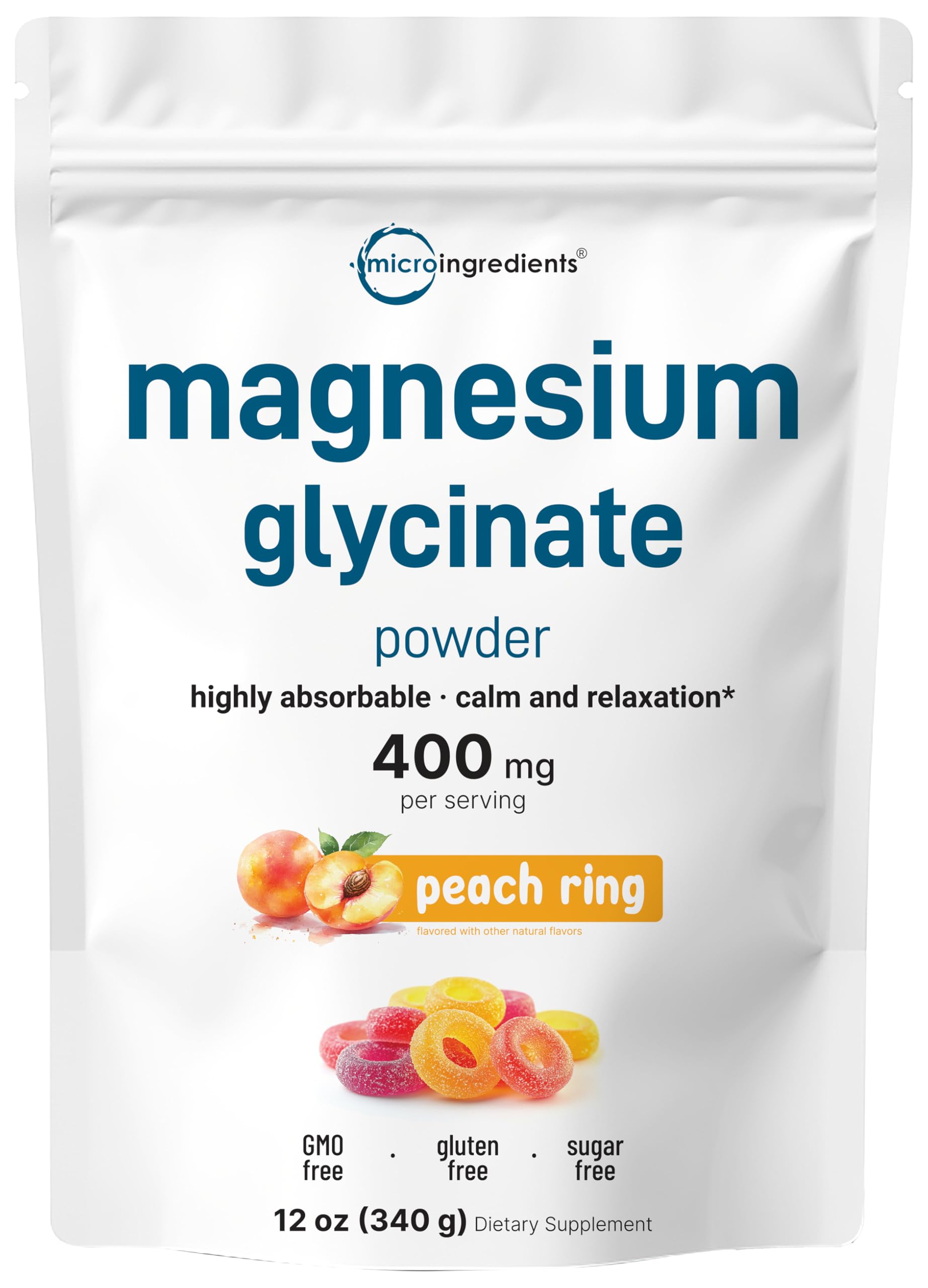 Magnesium Powder, 12oz (56 Servings) | Magnesium Glycinate Powder | Sweet Peach Ring Flavored | Sleep, Muscle, Heart & Nerve Health Support | Easily Absorbed | Non-GMO, Vegan, Sugar Free Micro Ingredients buy supplements canada