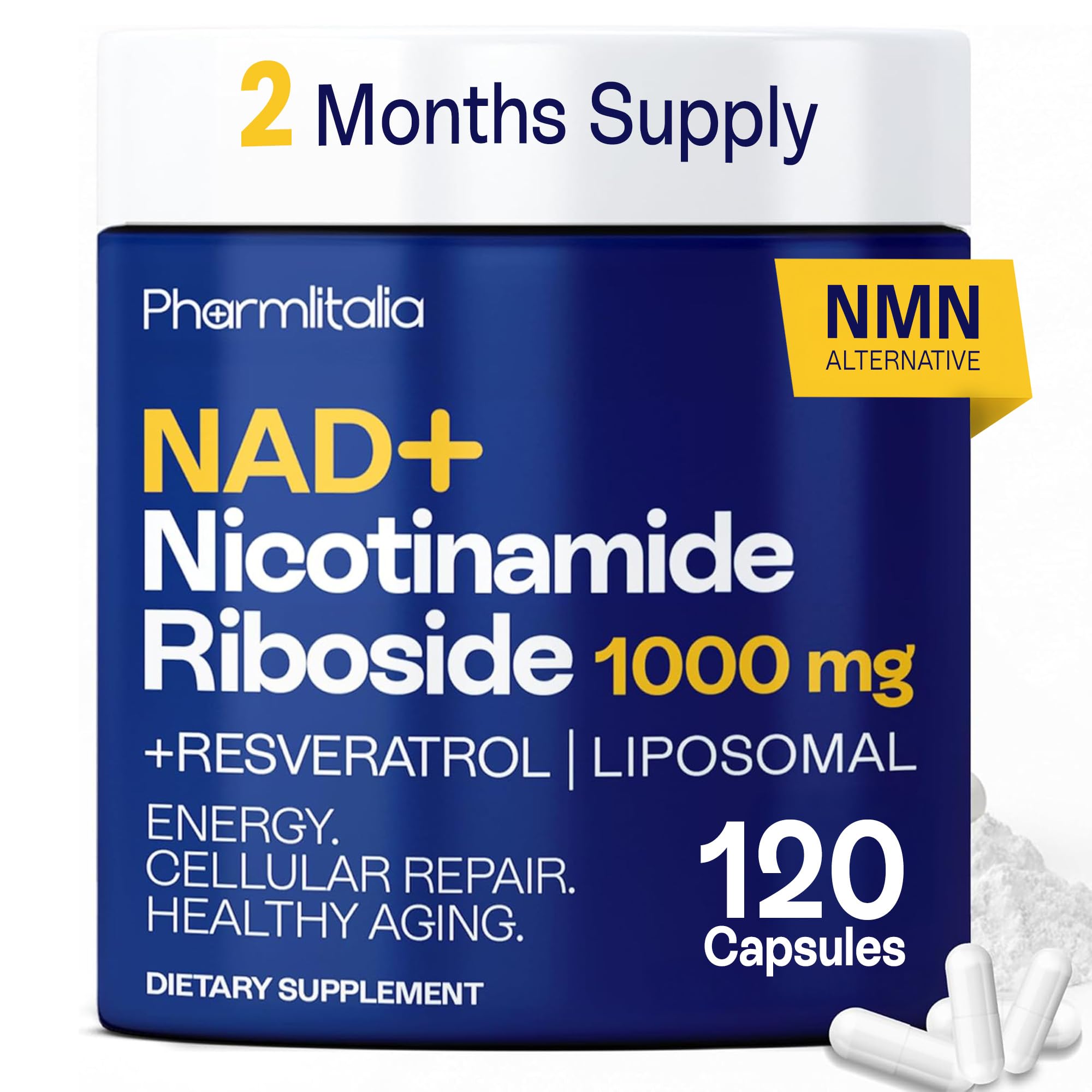 Liposomal NAD+ Supplement with Resveratrol - Nicotinamide Riboside 1000 Mg - NAD Supplements for Women & Men - NMN Supplement Alternative - Advanced NAD Resveratrol for Cellular Energy - 120 Capsules Pharmlitalia buy supplements canada