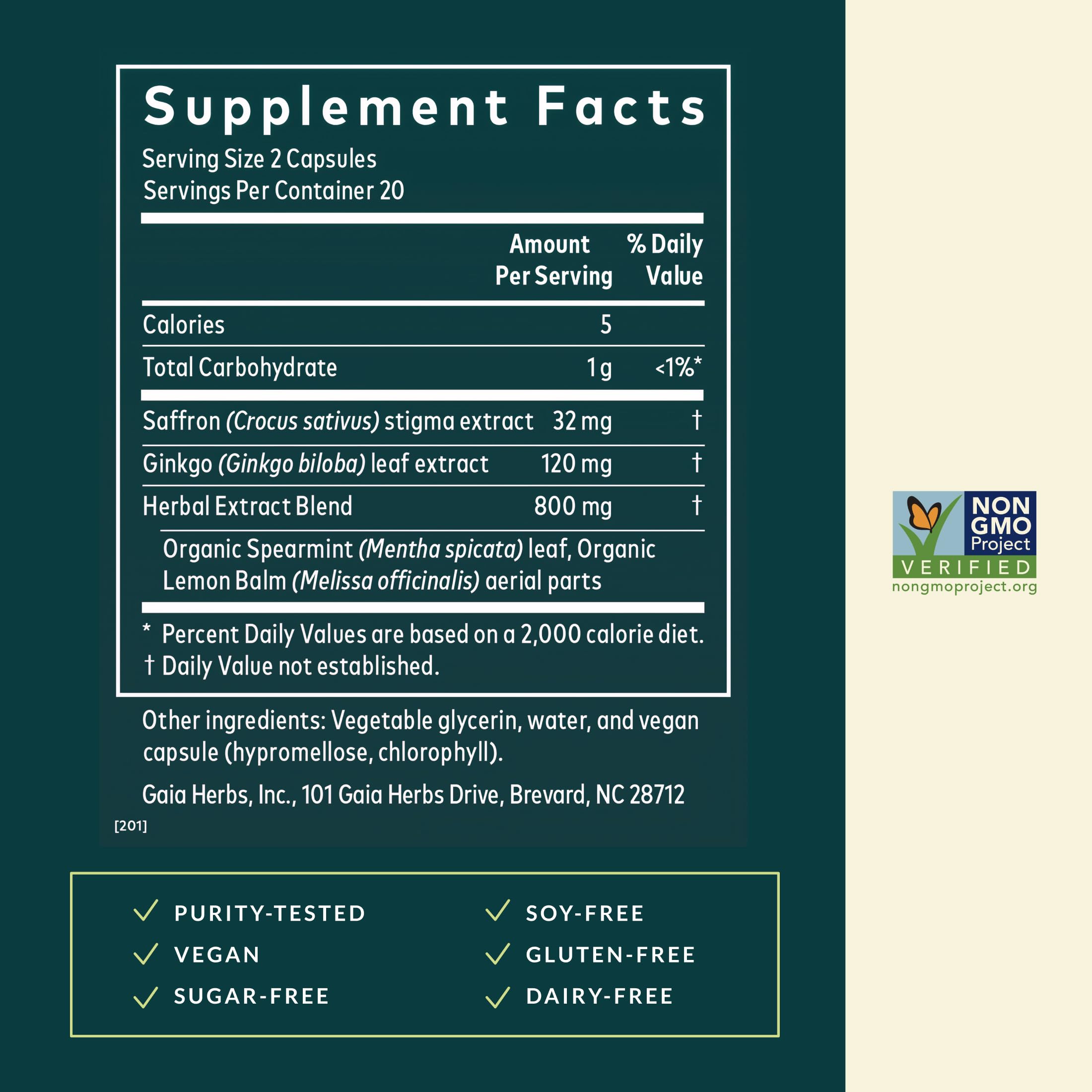 Gaia Herbs Nootropic Focus - Brain & Cognitive Support Supplement to Help Maintain Healthy Concentration* - with Saffron, Lemon Balm & Spearmint - 40 Liquid Phyto-Capsules (20 Servings) Gaia Herbs buy supplements canada