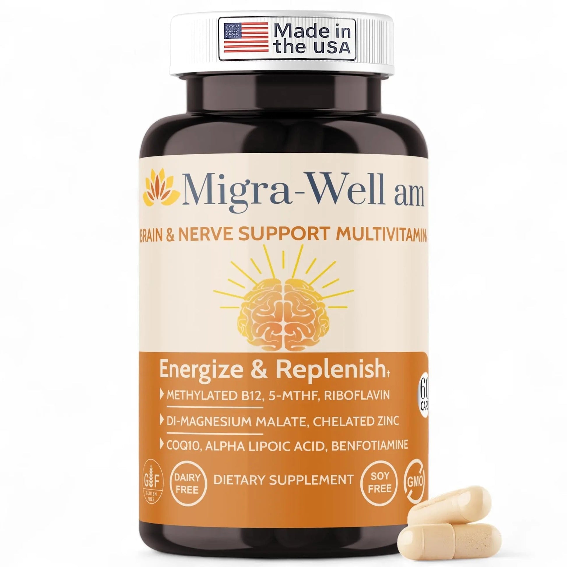 Wellkasa Migra-Well AM: Energizing Daily Methylated Multivitamin with Bioavailable Minerals & Antioxidants Supporting Brain Wellkasa buy supplements canada