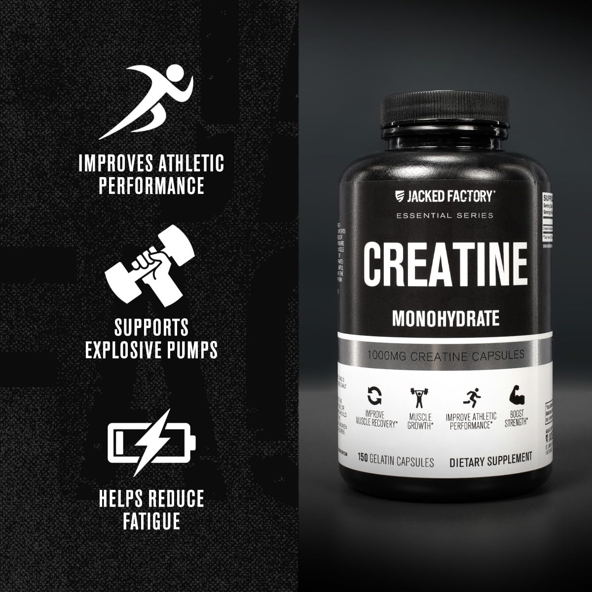 Jacked Factory Creatine Monohydrate Capsules - Creatine Pills for Muscle Growth, Increased Strength, Enhanced Energy Output and Improved Athletic Performance - 150 Capsules Jacked Factory buy supplements canada