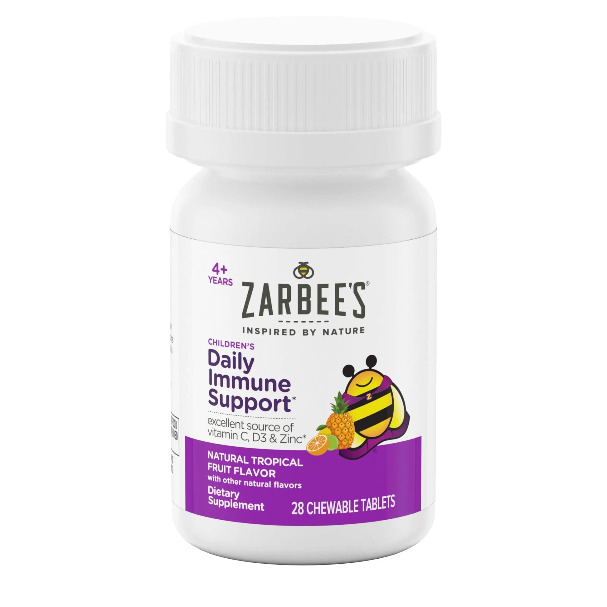 Zarbee's Kids Immune Support, Vitamin C, D & Zinc Daily Immunity Vitamins for Children 4+ Years, Natural Tropical Fruit Flavor, 28 Chewable Tablets Zarbee's buy supplements canada