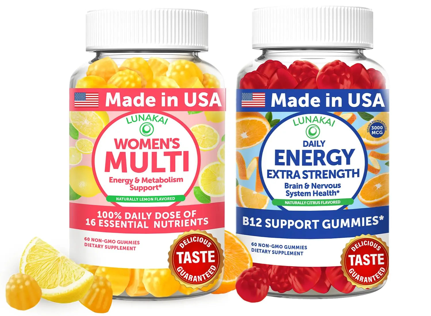 Lunakai USA Made Women’s Multi & Energy Gummies Bundle – 16 Essential Nutrients & B12 – 60 Ct Each Lunakai buy supplements canada