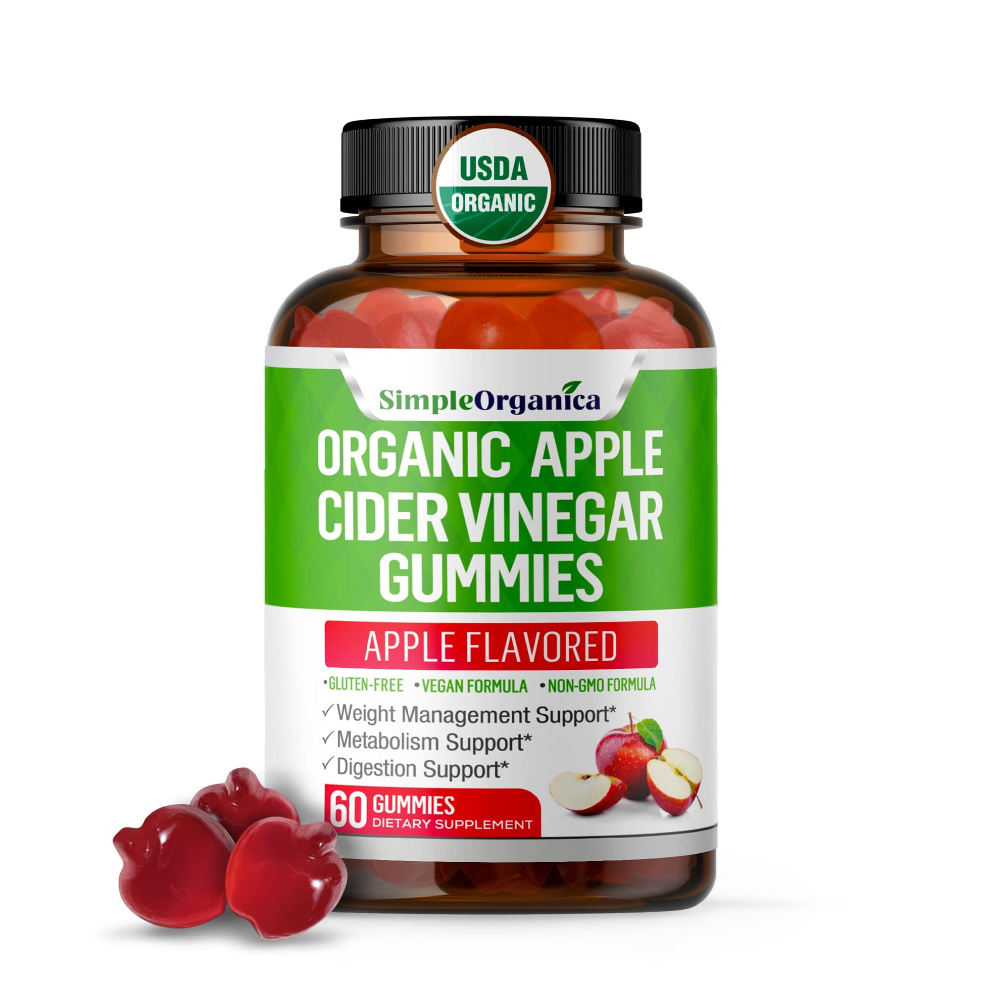 USDA Organic Apple Cider Vinegar Gummies with The Mother. AVC Keto Gummy Vitamins Simple Organica buy supplements canada