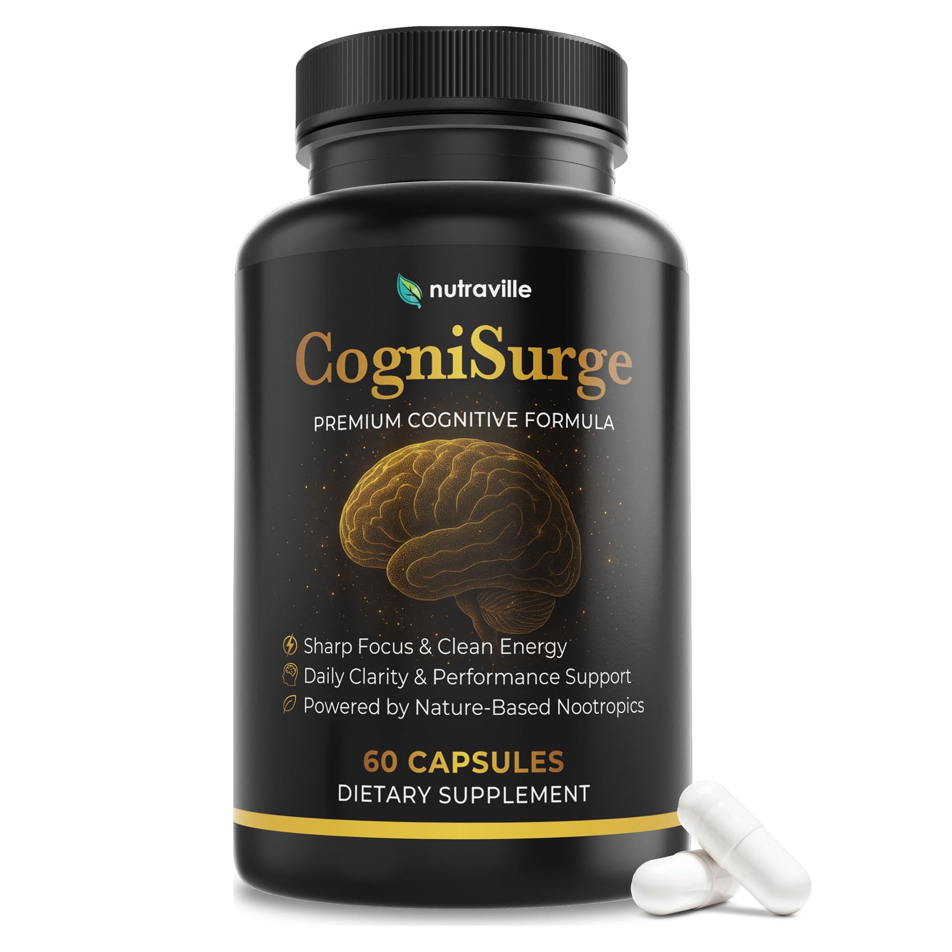 Nutraville CogniSurge Nootropics Brain Support Supplement for Memory and Focus - Nature-Powered Lion's Mane Supplement Capsules with Shilajit - No Caffeine or Stimulants - 30 Servings Nutraville buy supplements canada