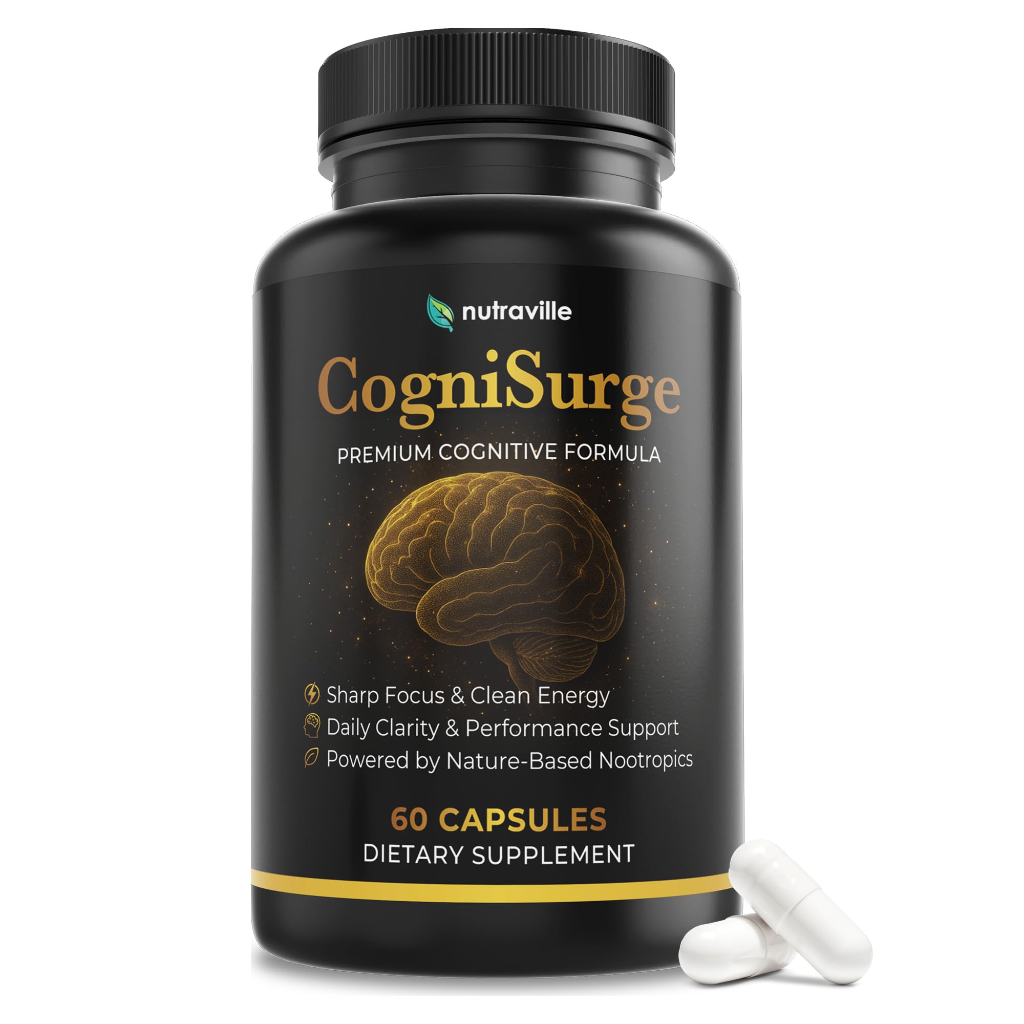 Nutraville CogniSurge Nootropics Brain Support Supplement for Memory and Focus - Nature-Powered Lion's Mane Supplement Capsules with Shilajit - No Caffeine or Stimulants - 30 Servings Nutraville buy supplements canada