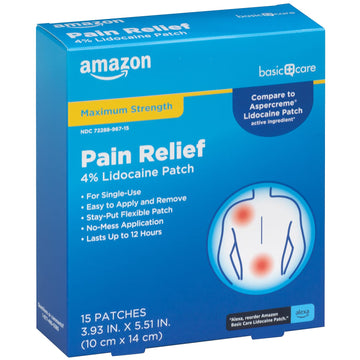 Amazon Basic Care Maximum Strength OTC Pain Relief , 4% Lidocaine Patch, 3.9” x 5.5”, 15-Count Box (Previously HealthWise) Amazon Basic Care buy supplements canada