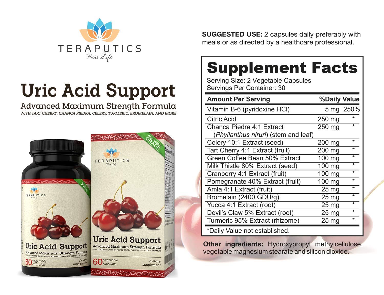 Uric Acid Support Formula | Advanced Uric Acid Cleanse & Kidney Support Supplement - Includes Tart Cherry Concentrate, Celery Seed Extract + 12 More High Potency Ingredients, 60 Veggie Capsules Teraputics buy supplements canada