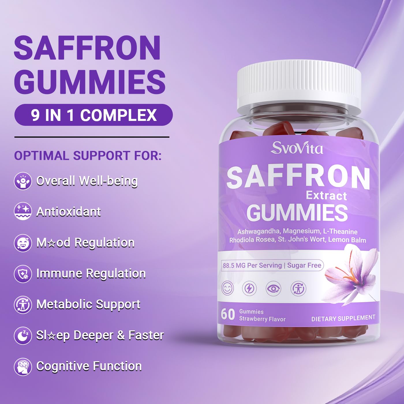 Svovita Saffron Supplements Gummies with Saffron Extract, Sugar Free 60 Count Svovita buy supplements canada