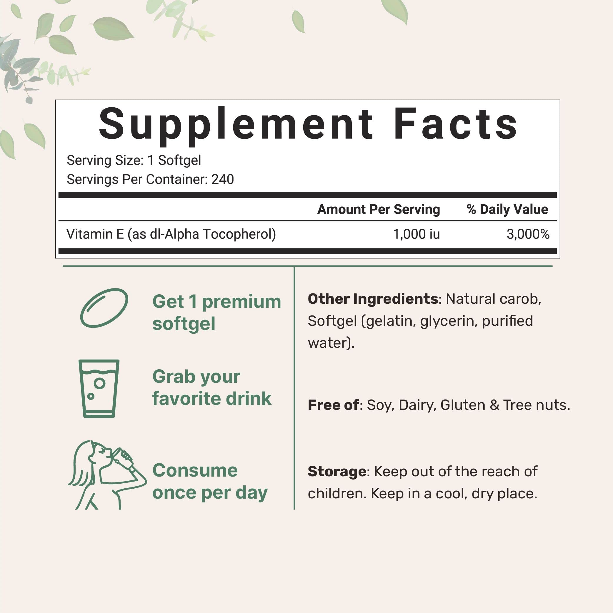 Micro Ingredients Vitamin E 1000 IU, 240 Softgels | Pure Vitamin E Oil Pills Micro Ingredients buy supplements canada