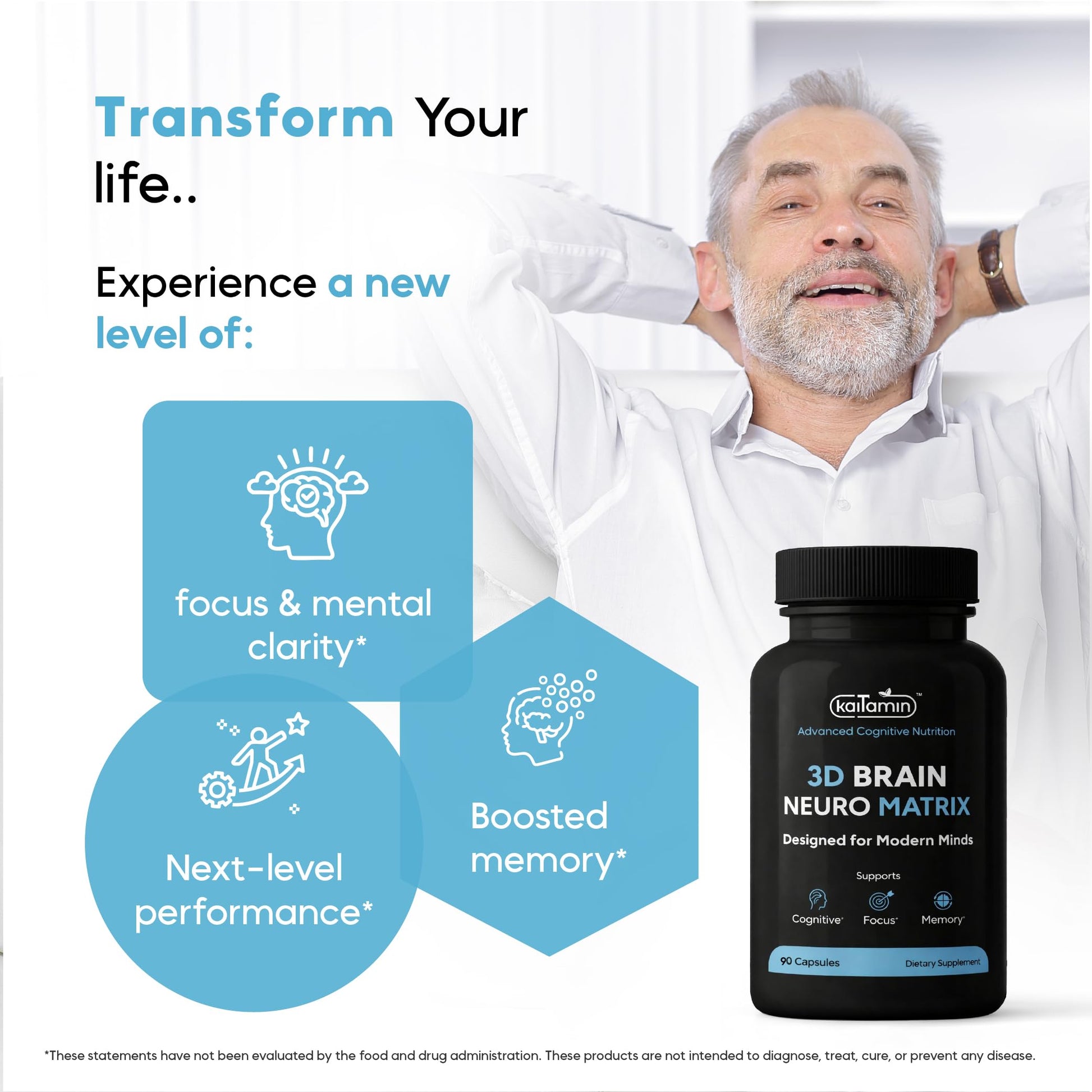 Brain Neuro Matrix – Memory & Focus Nootropic with Ginkgo Biloba & Huperzine A – Caffeine-Free Vegan Brain Supplement for Clarity, Focus & Mood – 90 Capsules (3-Month Supply) Kaitamin buy supplements canada