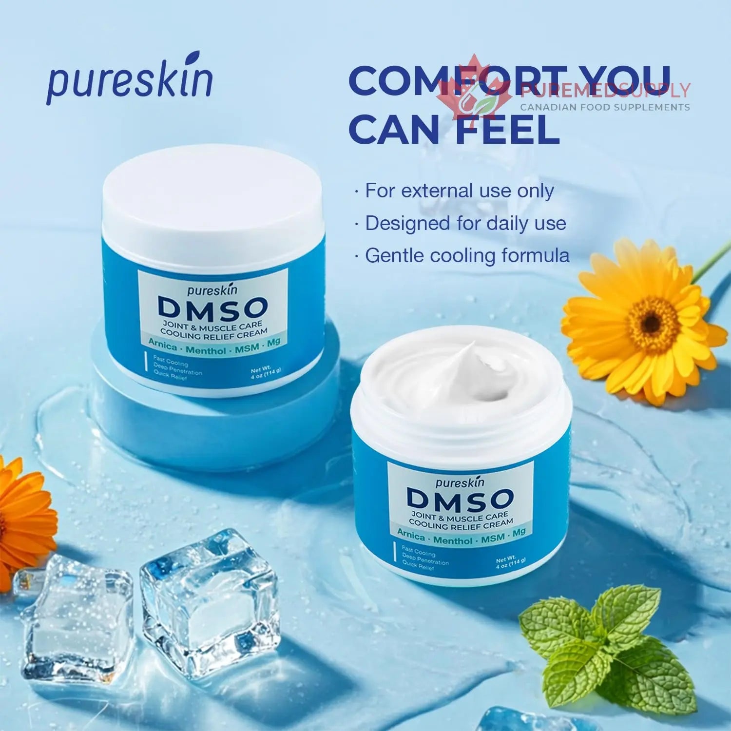 PURESKIN DMSO Relief Cream – Pharmaceutical Grade Fast-Absorbing Cooling Formula for Active Lifestyles – Lightweight Cream with Arnica, MSM, Magnesium, Menthol & Aloe, 4 oz PURESKIN buy supplements canada