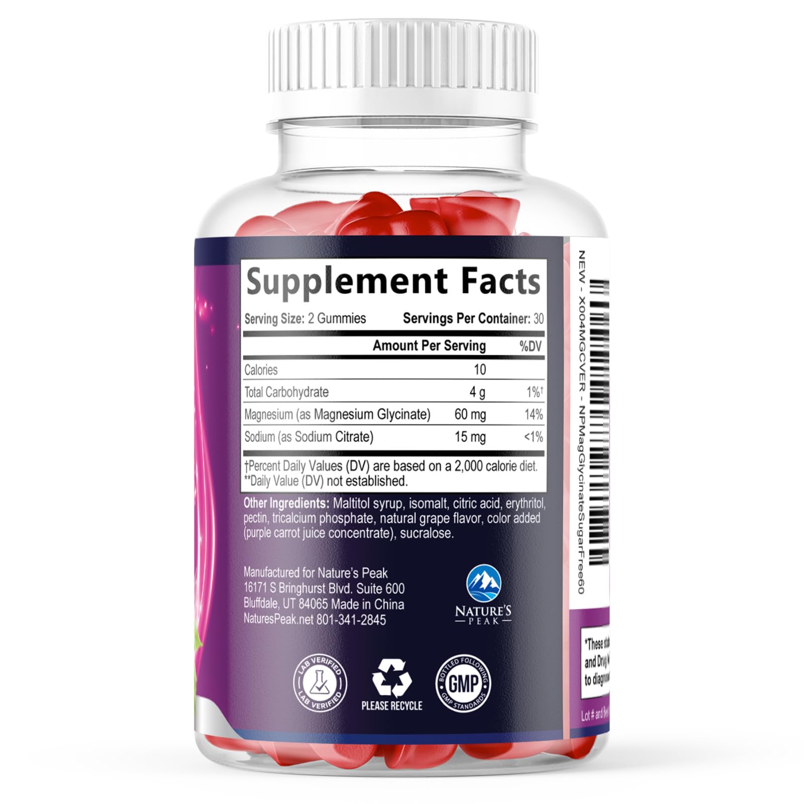 Magnesium Glycinate Gummies - Sugar Free - 100% Chelated Magnesium Gummy Supplement for Max Absorption - for Sleep Support & Heart, Muscle & Bone Health - Gentle on Stomach, Grape Flavor - 60 Gummies Nature's Peak buy supplements canada