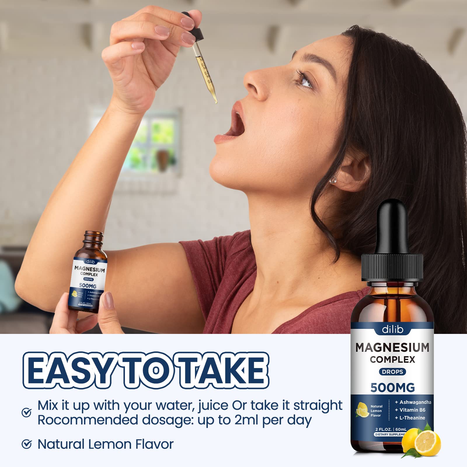 Magnesium Glycinate Liquid Drops, Triple Magnesium Complex Supplement with Citrate, Malate 500mg Ashwagandha, L-Theanine, Vitamin B6 for Sleep, Calm, Stress Relief, Bone, Muscle, Mood - Lemon Flavor dilib buy supplements canada