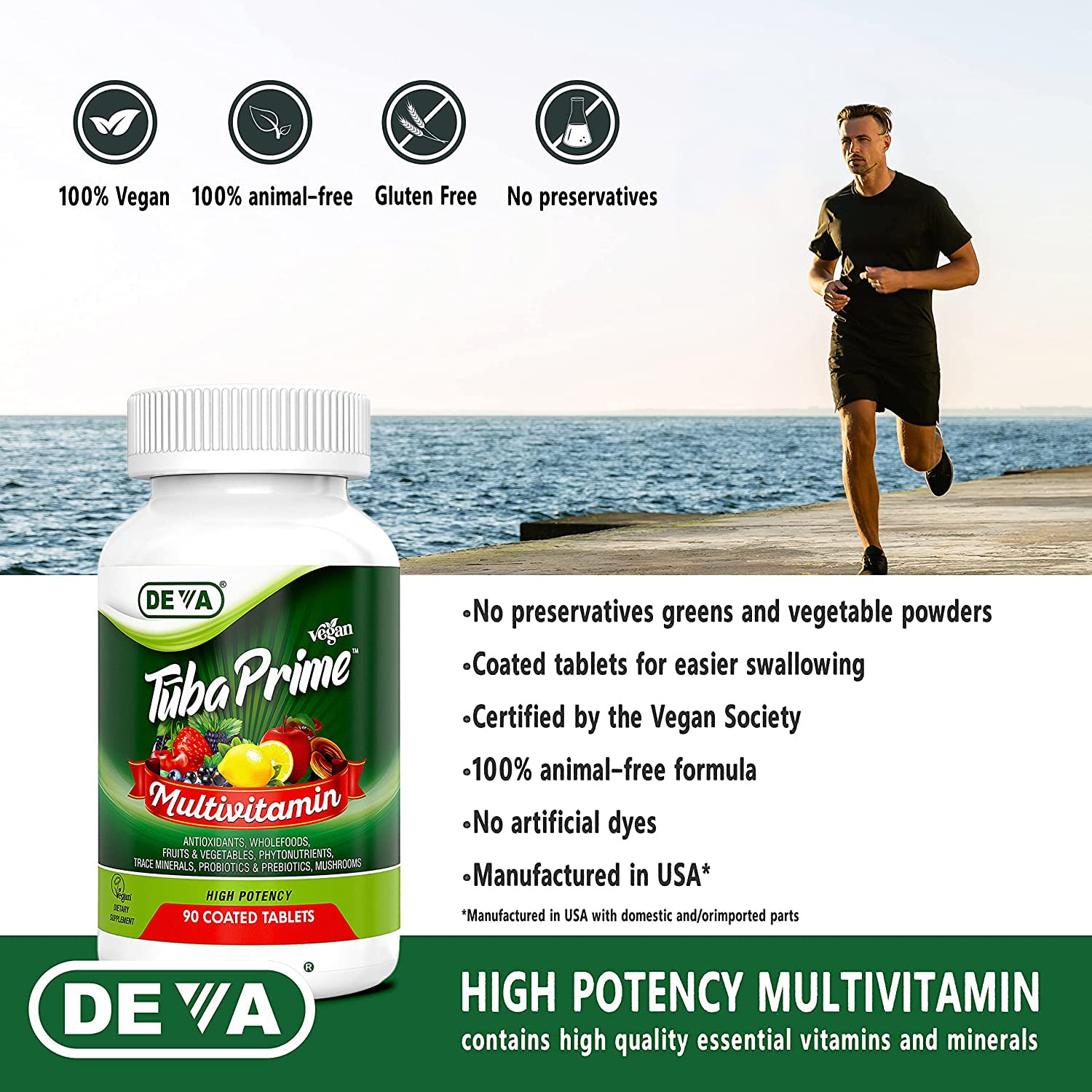 DEVA Tuba Prime Vegan Multivitamin Iron-Free High-Potency Vitamin & Mineral Dietary Supplement Antioxidants, Fruit & Veg Blend, Super Mushrooms, Probiotics, Prebiotics, Seeds, Herbs 90 Tabs 2-Pack DEVA buy supplements canada