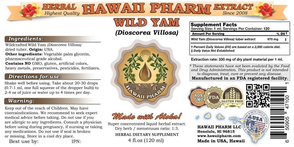 Wild Yam Liquid Extract, Wild Yam (Dioscorea Villosa) Tincture 2x32 oz HawaiiPharm buy supplements canada