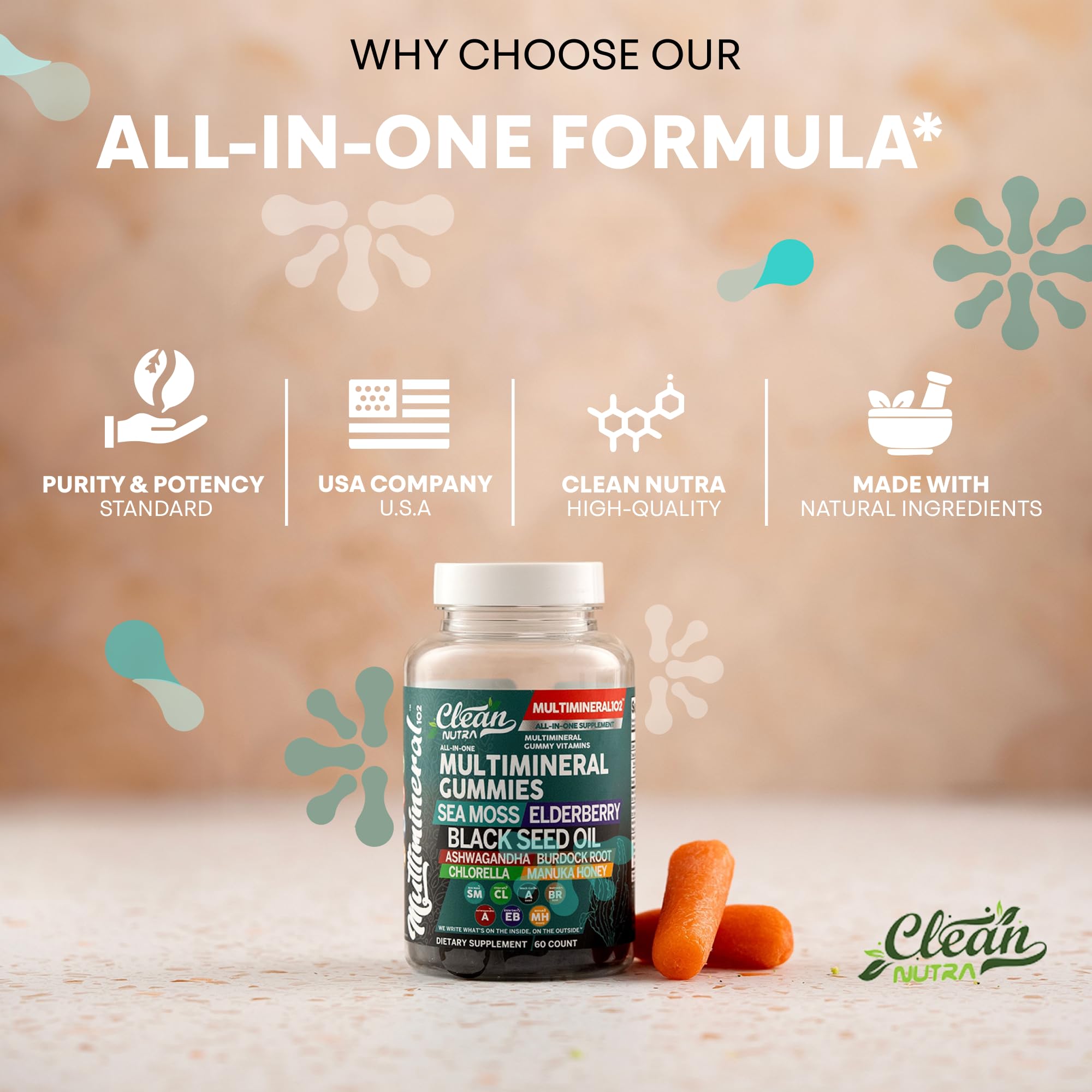 Sea Moss Gummies | Clinically Tested - Black Seed Oil Ashwagandha Elderberry Burdock Root Chlorella Manuka Honey - Vegan Irish Sea Moss Gummy Vitamins Clean Nutraceuticals buy supplements canada