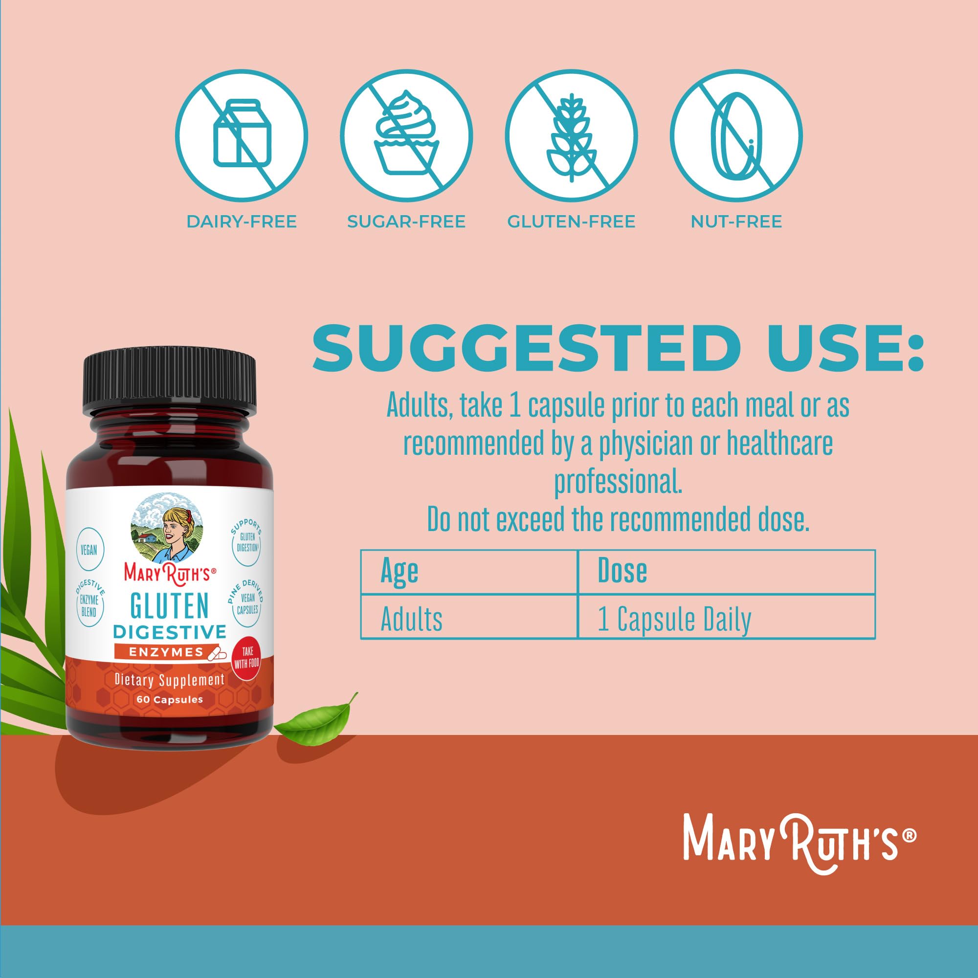 MaryRuth’s Gluten Digestive Enzymes | Up to 2 Month Supply | Proprietary Enzyme Blend | Vegan Pine-Based Capsules | Non-GMO | 60 Count MARYRUTH'S buy supplements canada