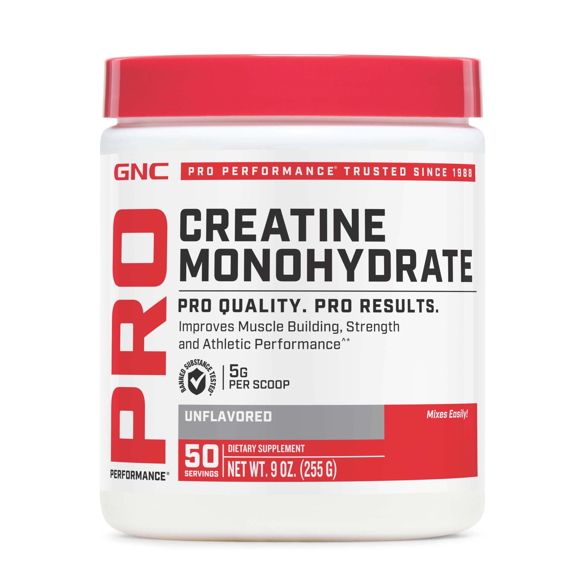 GNC Pro Performance Creatine Monohydrate Powder for Women & Men, 5g Creatine Per Serving, Muscle Building, Energy Production, Endurance, Performance, 50 Servings GNC buy supplements canada