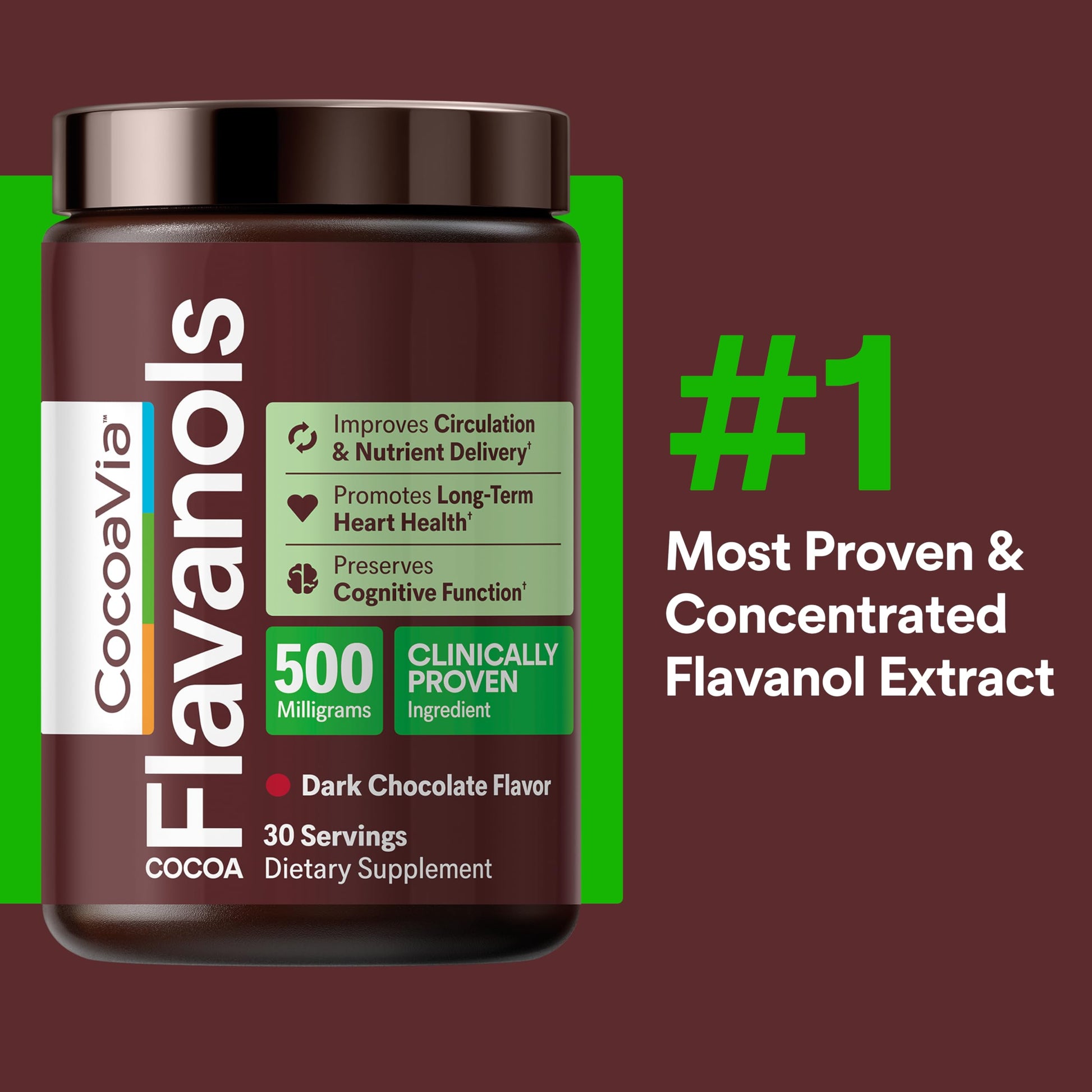 CocoaVia Cocoa Flavanols 500mg – Heart and Brain Support, High Flavanol Cocoa Extract, Boosts Nitric Oxide, Blood Circulation and Memory, Preworkout, Vegan CocoaVia buy supplements canada