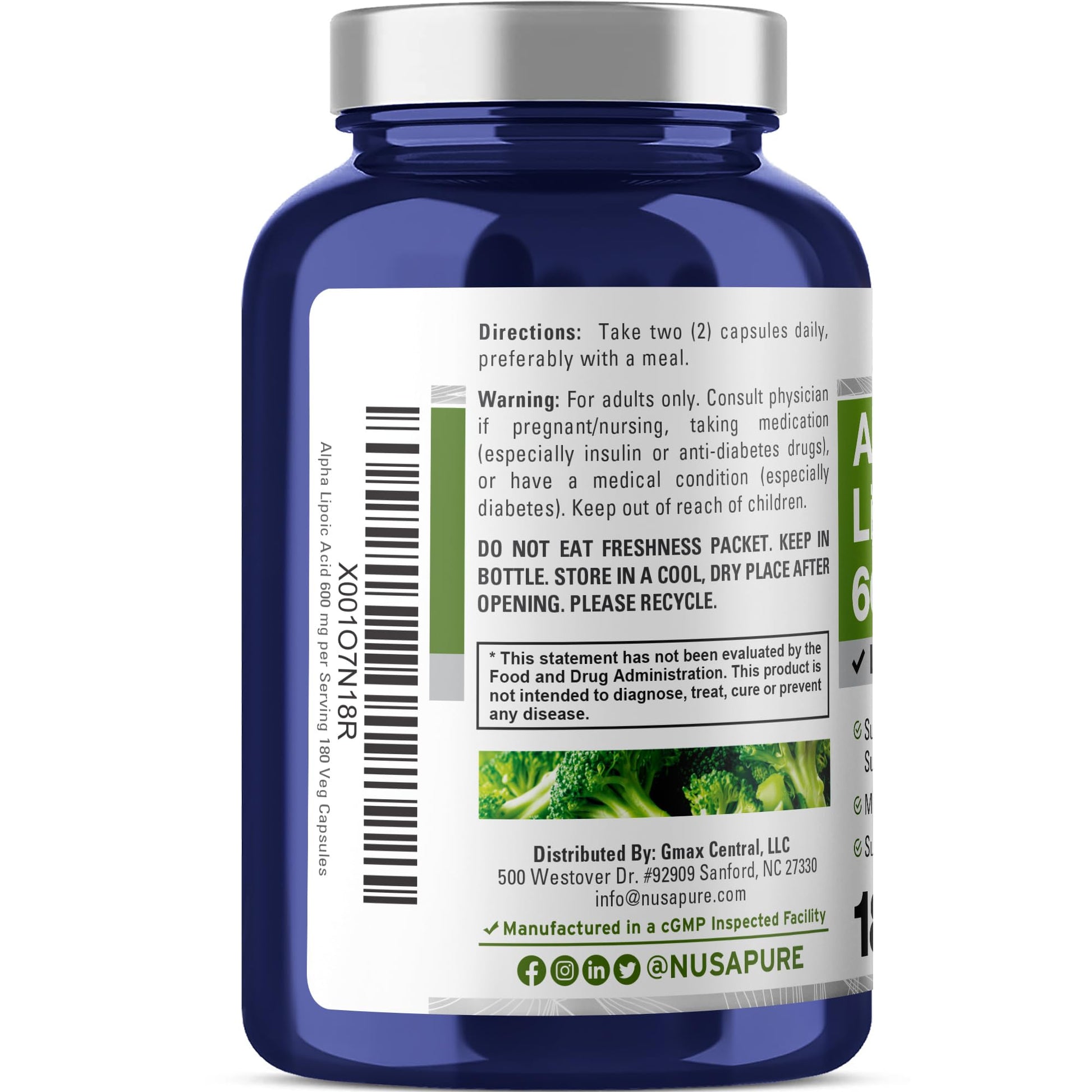 NusaPure Alpha Lipoic Acid 600 mg per Serving 180 Veggie Capsules (Vegetarian, Non-GMO, Vegan) NusaPure buy supplements canada