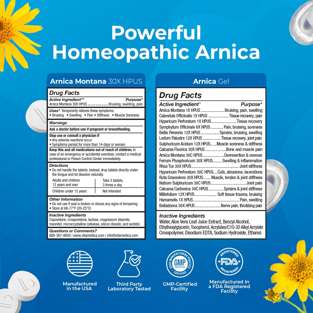 VitaMedica Arnica Montana Tablets & Arnica Gel Bundle – Support for Bruising, Swelling & Soreness, 150 Rapid-Dissolve Tablets + 3 oz Water-Based Gel VitaMedica buy supplements canada