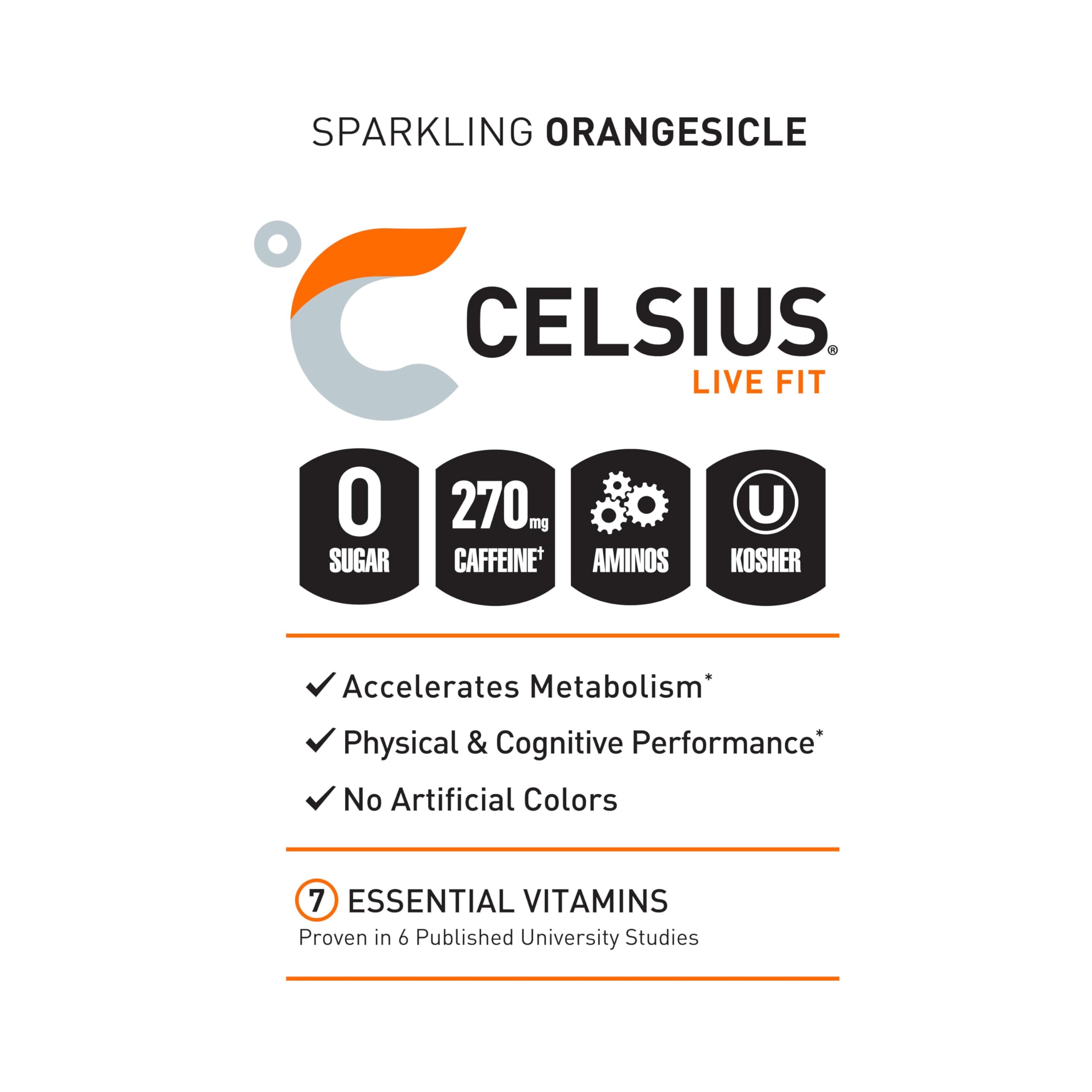CELSIUS ESSENTIALS, Sparkling Orangesicle, Performance Energy Drink 16 Fl Oz (Pack of 12) CELSIUS buy supplements canada