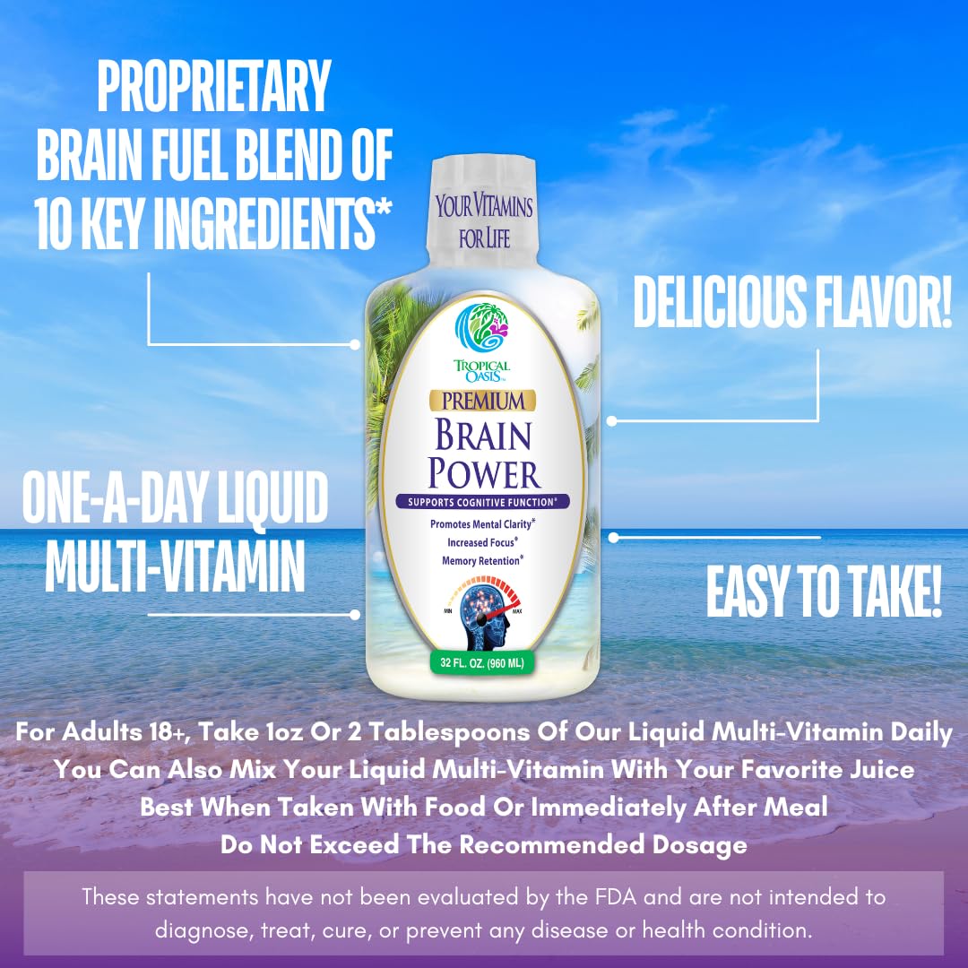 Tropical Oasis - Brain Power | Liquid Nootropic Supplement - Promotes Mental Clarity, Focus, and Memory Retention (Unflavored, 32 Servings) Tropical Oasis buy supplements canada