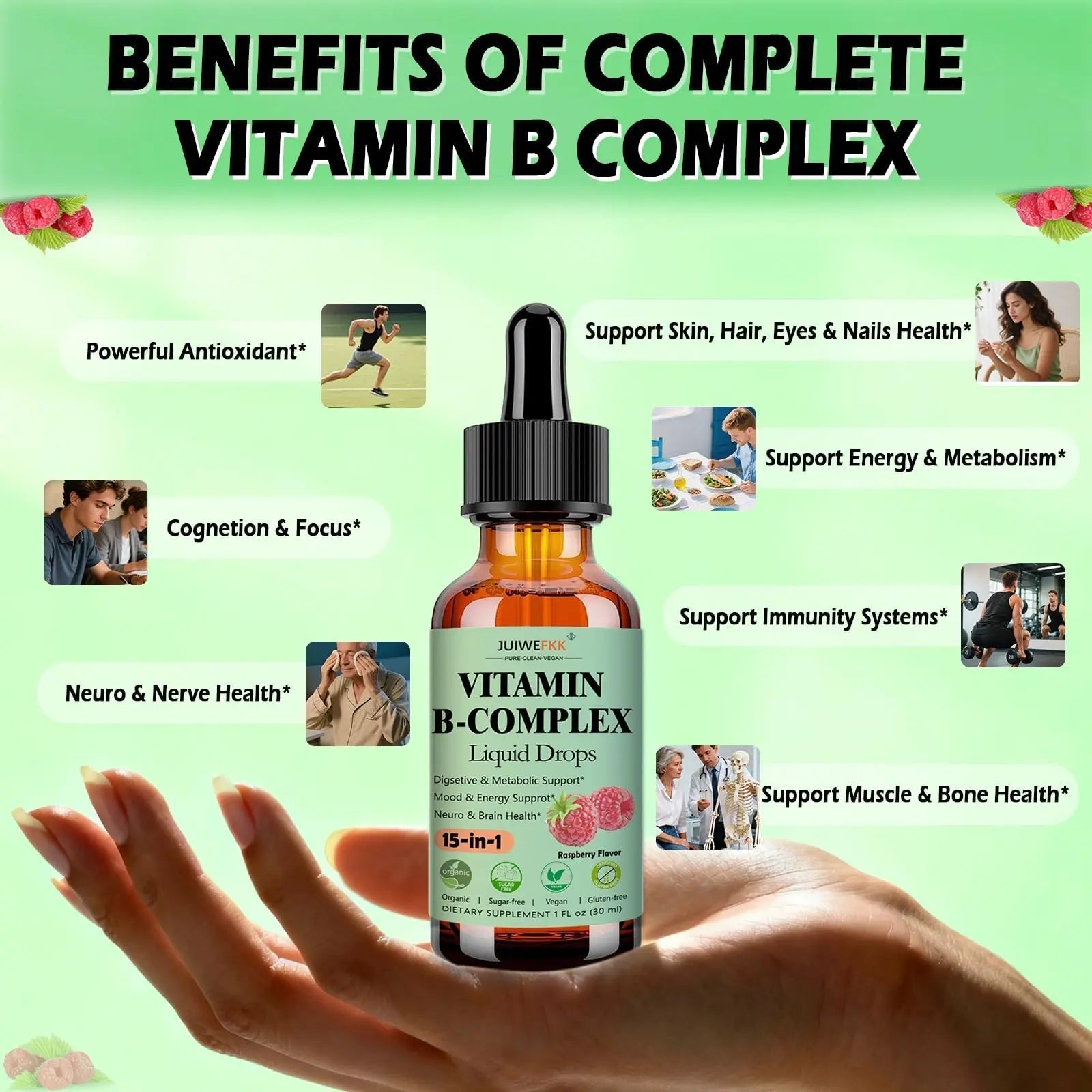 Vitamin B Complex Liquid Drops for Women Men & Kids, 15-in-1 VIT B Complex with Vitamin C B12 B6 B1 Niacin Folate Magnesium JUIWEFKK buy supplements canada