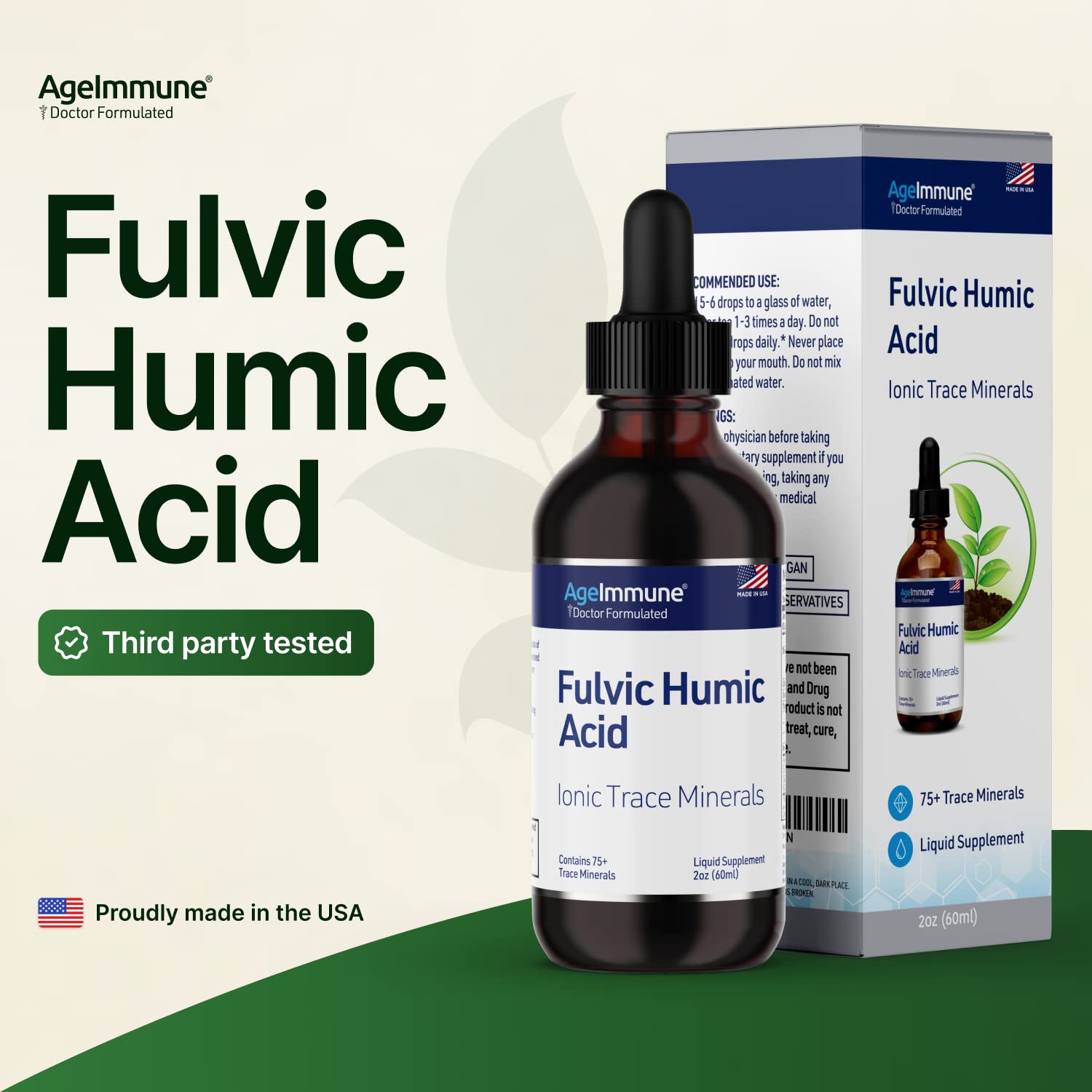 Fulvic Humic Acid 75 + Trace Minerals Liquid Supplement - Plant Derived in USA - Fulvic Acid Minerals Concentrate for Energy, Gut Health and Hydration AgeImmune buy supplements canada