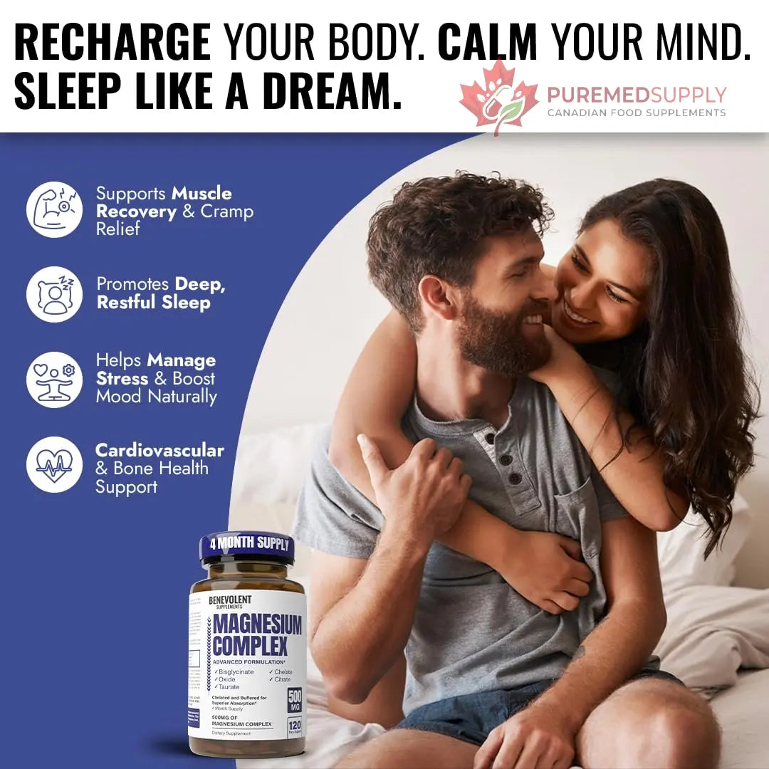 Magnesium Complex Supplement, 4 Month Supply of 500mg 5-in-1 Bisglycinate, Oxide, Taurate, Aspartate, Citrate, Max Absorption Magnesium Supplement for Calm, Sleep & Leg Cramps, 120 Capsule Benevolent Nourishment buy supplements canada