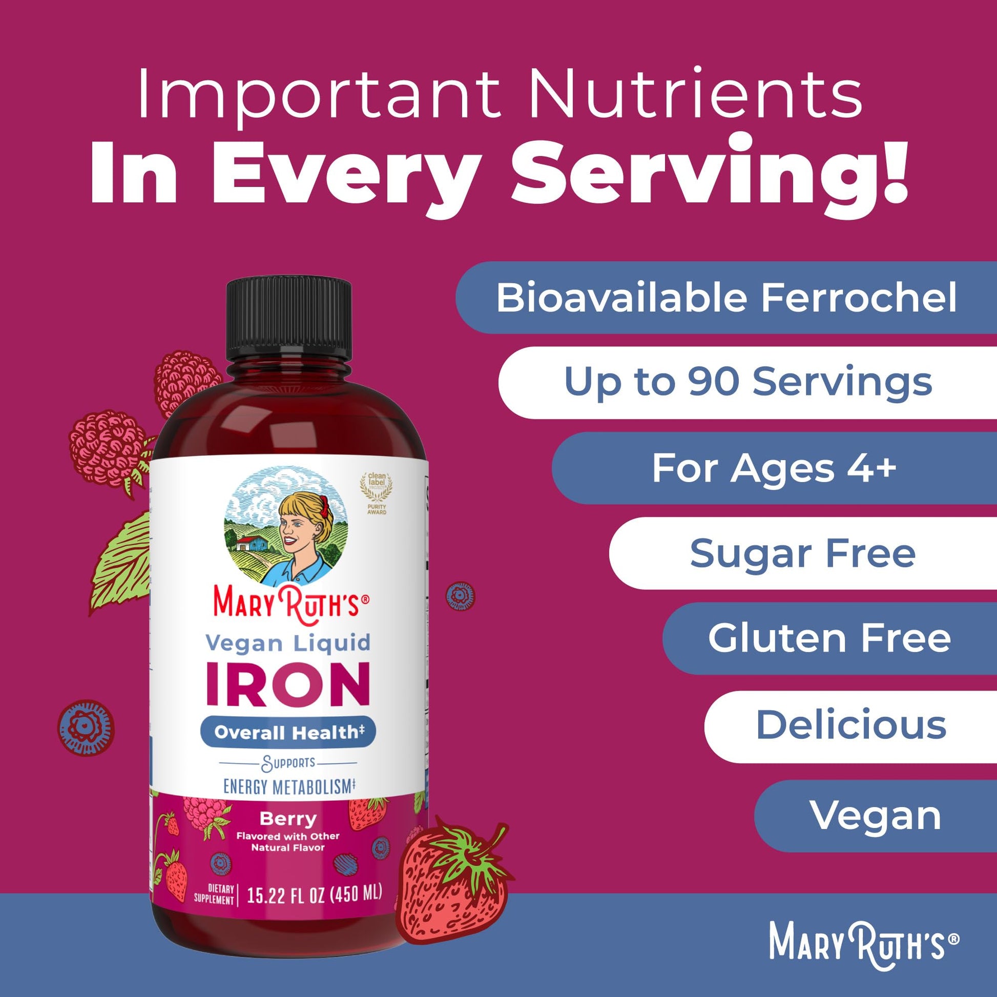 Iron Supplement for Women Men & Kids | Liquid Iron Supplement for Women Men & Kids | Iron for Healthy Blood & Oxygen | Ages 4 & Up | Sugar Free | Vegan | Non-GMO | Gluten Free | 15.22 Fl Oz MARYRUTH'S buy supplements canada