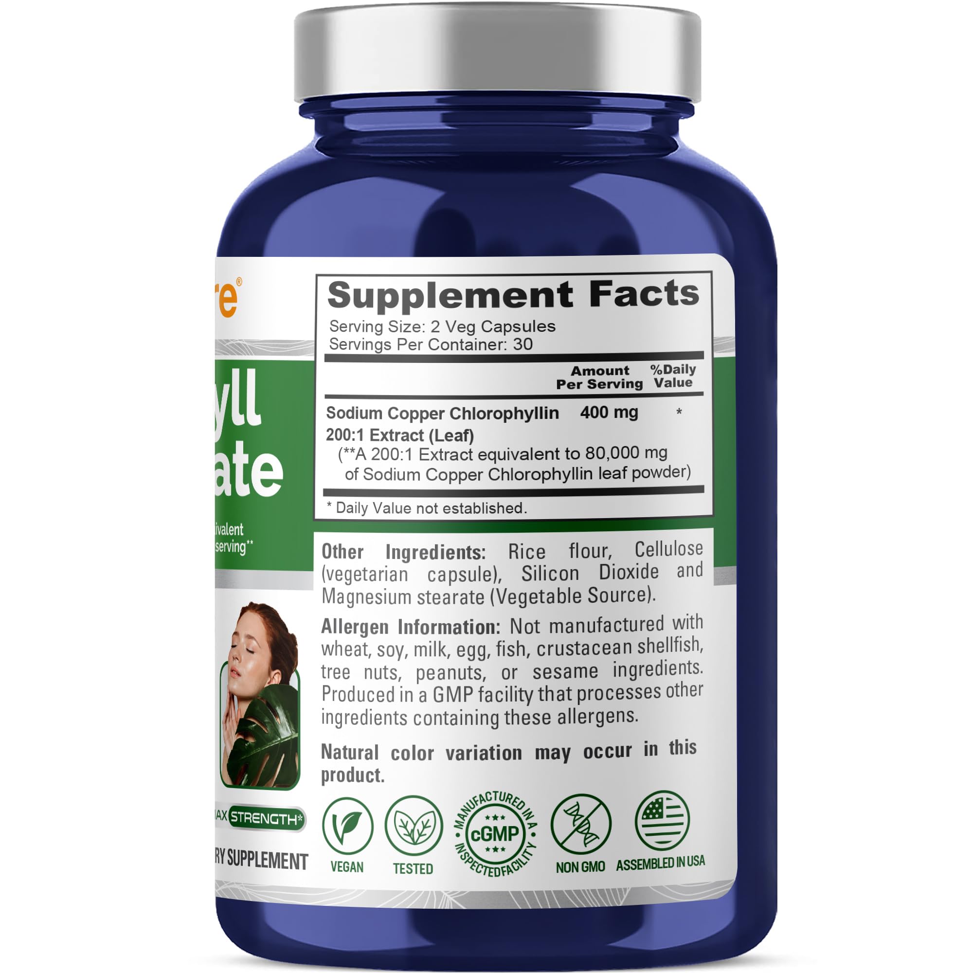 NusaPure Chlorophyll 200:1 Extract, 400 mg Equivalent to 80,000mg 60 Veggie Caps (Equivalent 80000mg per Serving, Non-GMO, Vegan) Sodium Copper Chlorophyllin NusaPure buy supplements canada