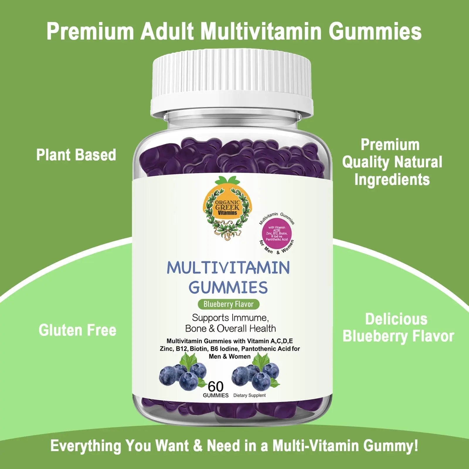 Organic Greek® Multivitamin Gummies with Vitamin A, C, D, E, Zinc, B12, Biotin, B6, Iodine, Pantothenic Acid for Men & Women Organic Greek buy supplements canada