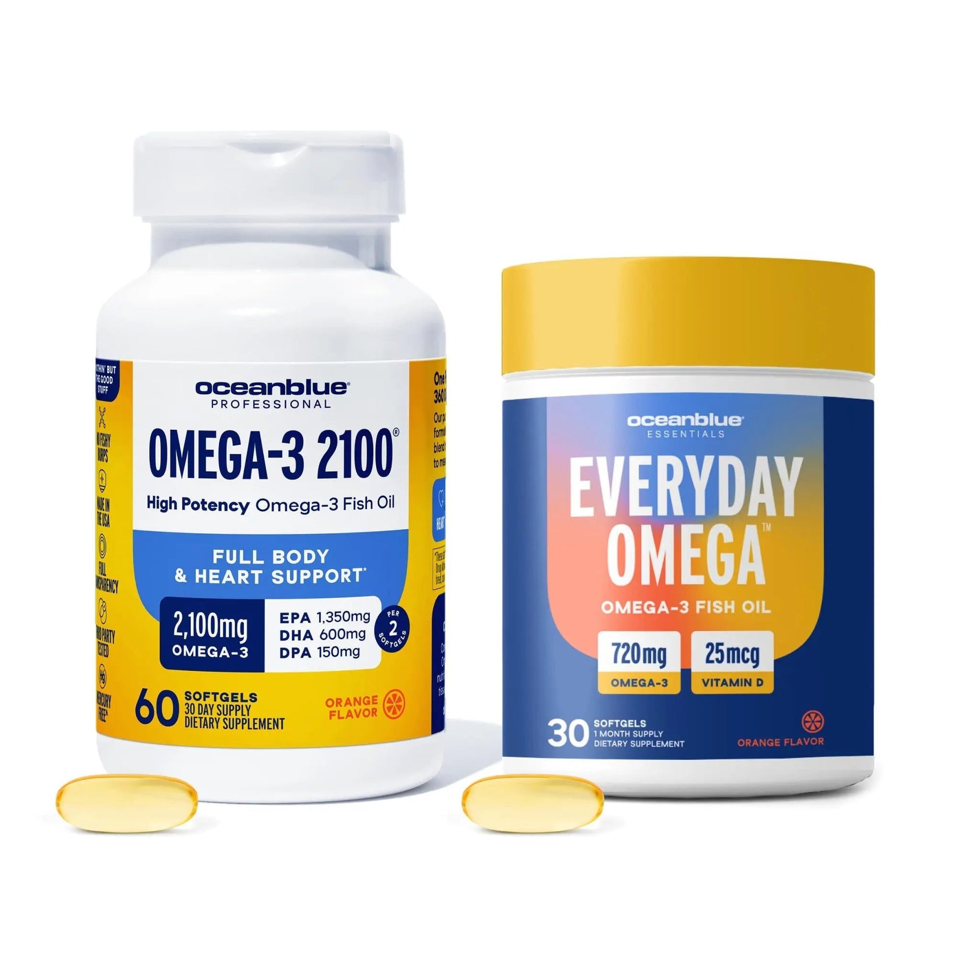 Oceanblue Omega-3 Bundle – 2100 Triple Strength 180ct + Essentials Everyday Omega Minis 60ct – High-Potency EPA, DHA, DPA with Vitamin D3 – Orange Flavor Oceanblue buy supplements canada