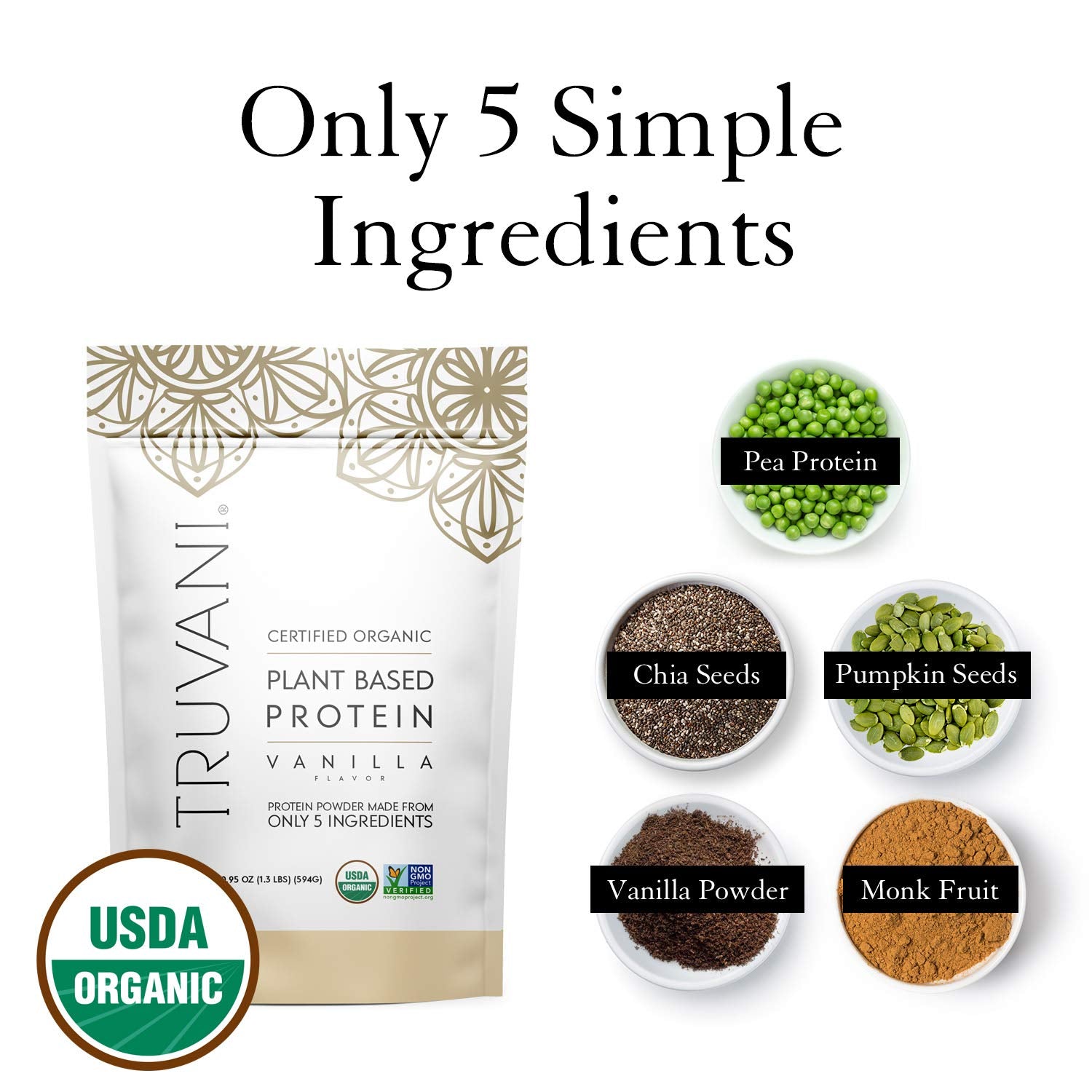 Truvani Organic Vegan Protein Powder, Organic Pea Protein Powder, Vegan, Non GMO Truvani buy supplements canada