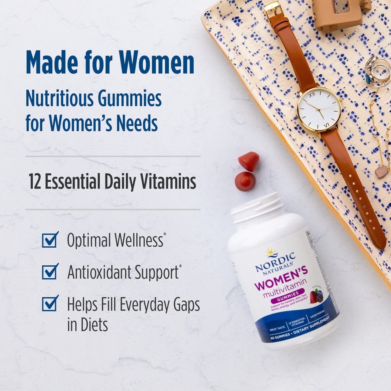 Nordic Naturals Women's Multivitamin Gummies, Mixed Berry - 60 Gummies - Support for Healthy Skin, Hair, Bones, Energy & Immunity - Non-GMO, Vegetarian - 30 Servings Nordic Naturals buy supplements canada