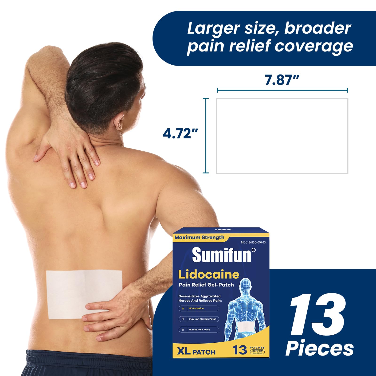 Sumifun XL Lidocaine Patches for Pain Relief, 4% Lidocaine Maximum Strength OTC, Extra Large 4.72"x7.87" for Full Back Pain Patches & Large Areas (Extra Large, Count, 13) Sumifun buy supplements canada