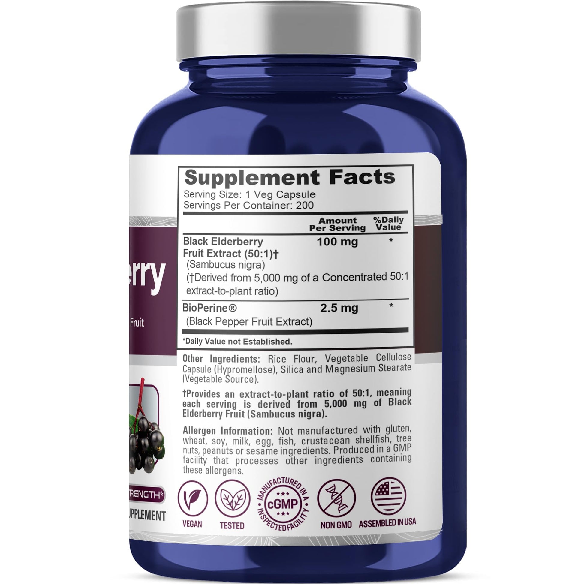 NusaPure Black Elderberry 50:1 Extract, 100 mg Equivalent to 5,000mg per Veggie Capsules, 200 Count (Vegan, Non-GMO, Bioperine) Dietary Supplement NusaPure buy supplements canada