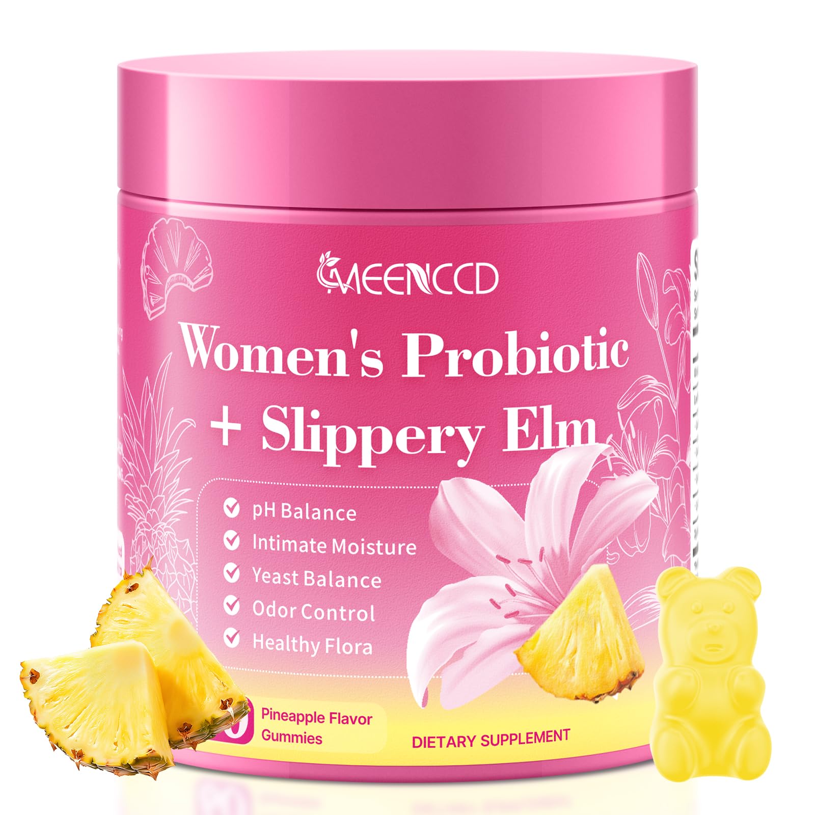 MEENCCD Her Juicy Feminine Probiotics Gummies with Slippery Elm & Lactobacillus Blend, Supports pH Balance & Immune Function, Promotes Vaginal Wellness, Pineapple Flavor, 60 Count MEENCCD buy supplements canada