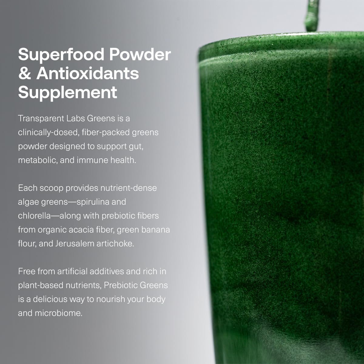 Transparent Labs Prebiotic Greens - Superfood Powder & Antioxidants Supplement with Organic Spirulina, Chloerra, Acacia, & Green Banana Powder - 30 Servings, Unflavored Transparent Labs buy supplements canada
