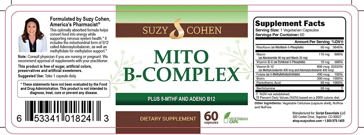 Script Essentials Suzy Cohen, Mito B Complex Dietary Supplement, 5-MTHF, Adeno B12, Methylation Support, Supports Healthy Nervous System Script Essentials buy supplements canada