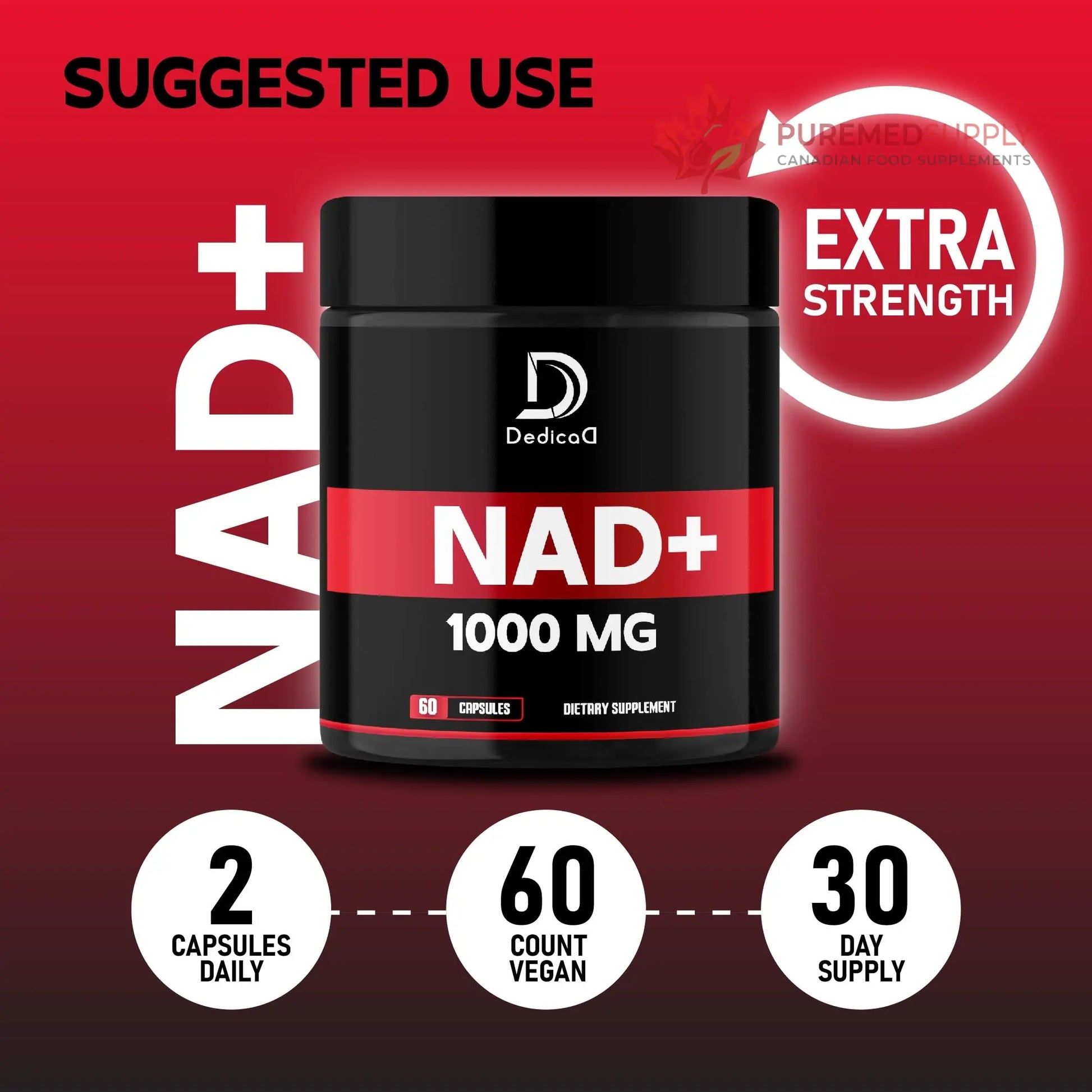 DEDICAD NAD Supplement 1000 mg - Pure NAD Supplement - Energy and DNA Repair, Aging Defense, Brain Function - 60 Capsules DEDICAD buy supplements canada