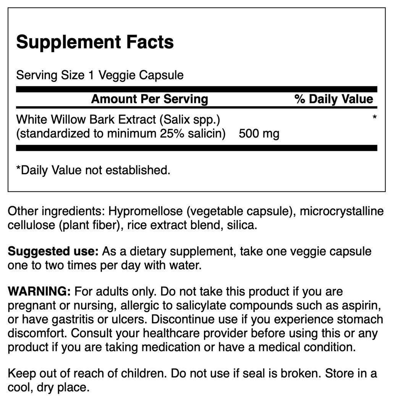 Swanson Maximum Strength White Willow Bark Extract-Promotes Joint Support & Muscle Relief-Standardized to 25% Salicin-Natural Supplement with No Stomach Irritation (60 Veggie Caps, 500mg Each) Swanson buy supplements canada