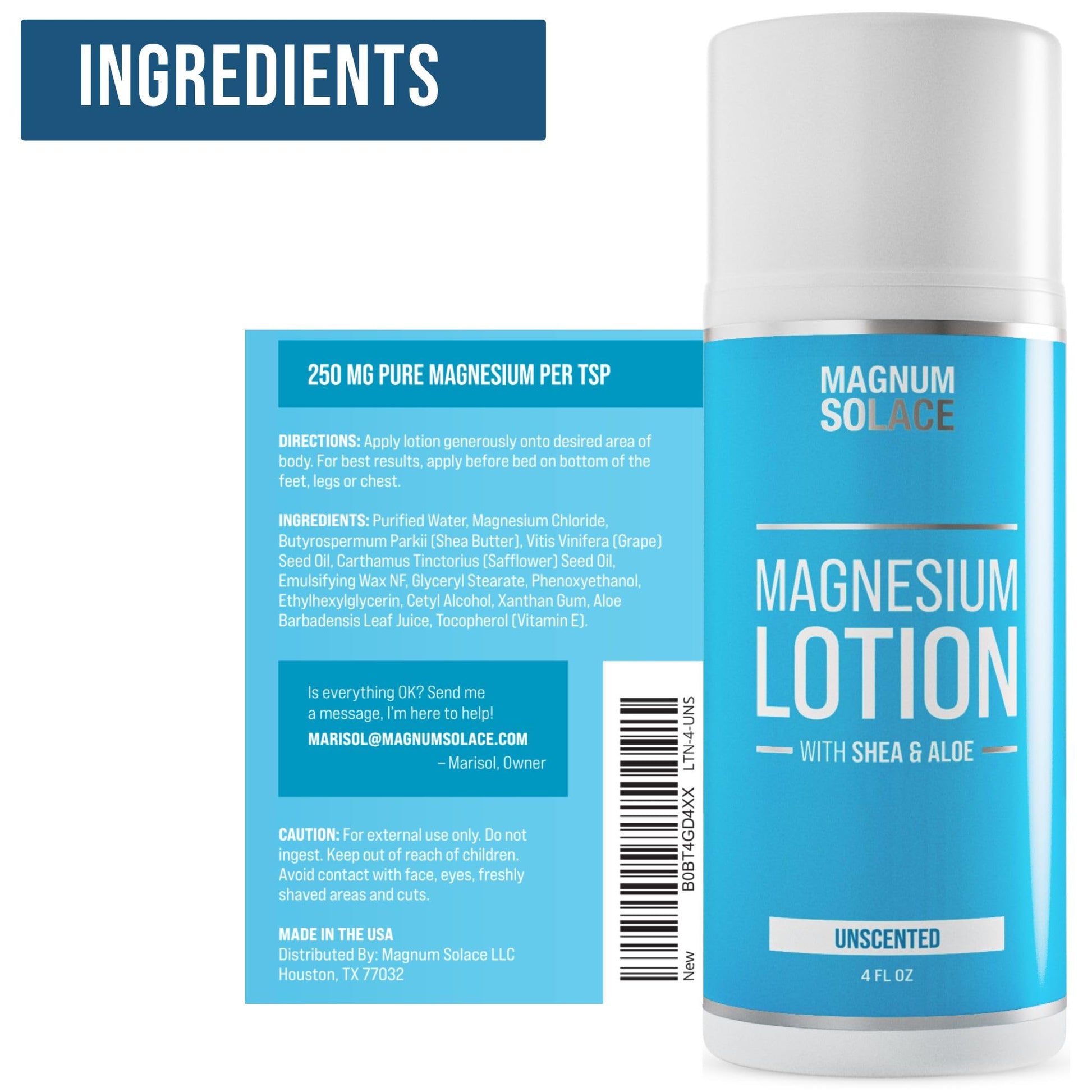 Magnesium Lotion – Super Concentrated – Made with Aloe and Shea – For Leg Cramps, Sore Muscles & Joints, Rejuvenation – Safe for Kids, Made in the USA (Unscented) Magnum Solace buy supplements canada
