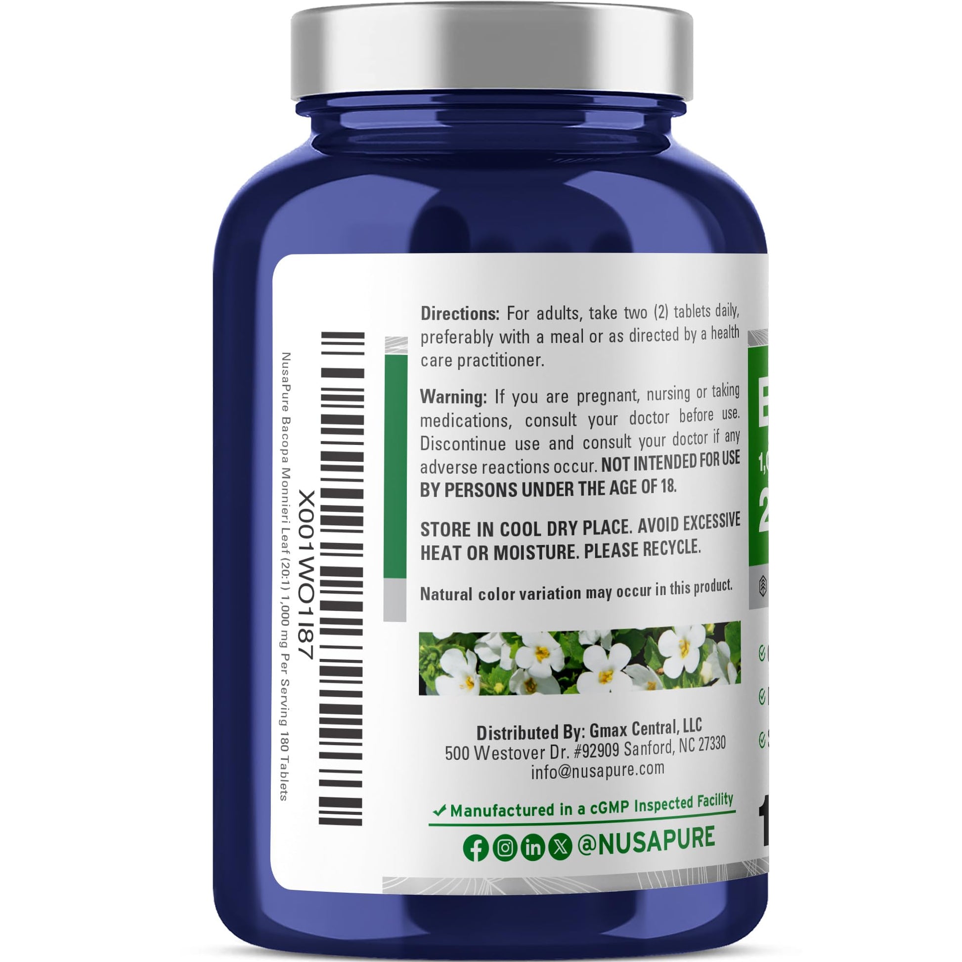 NusaPure Bacopa Leaf Monnieri Extract 20,000 mg 180 Tablets (Extract 20:1, Non-GMO, Gluten Free & Vegan) NusaPure buy supplements canada